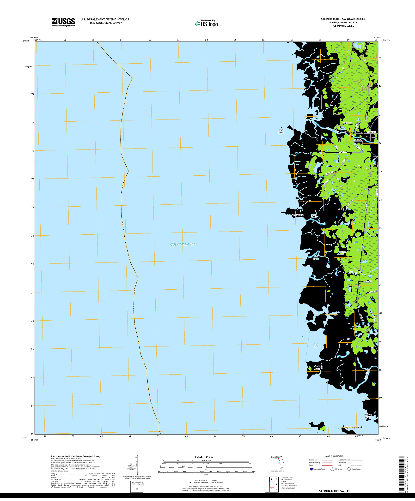 USGS US TOPO 7.5-MINUTE MAP FOR STEINHATCHEE SW, FL 2018