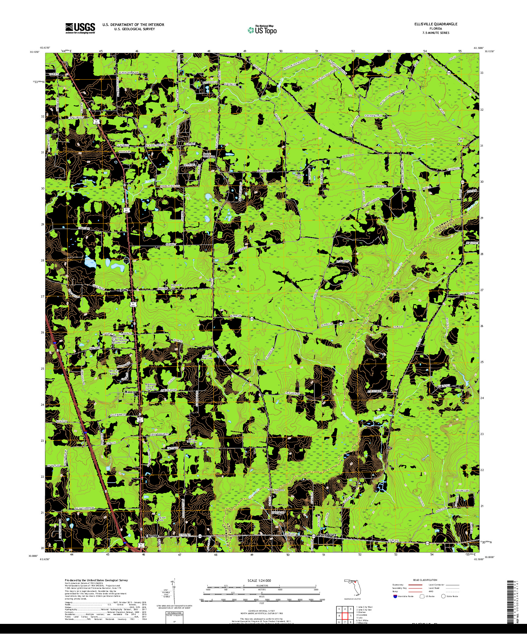 USGS US TOPO 7.5-MINUTE MAP FOR ELLISVILLE, FL 2018