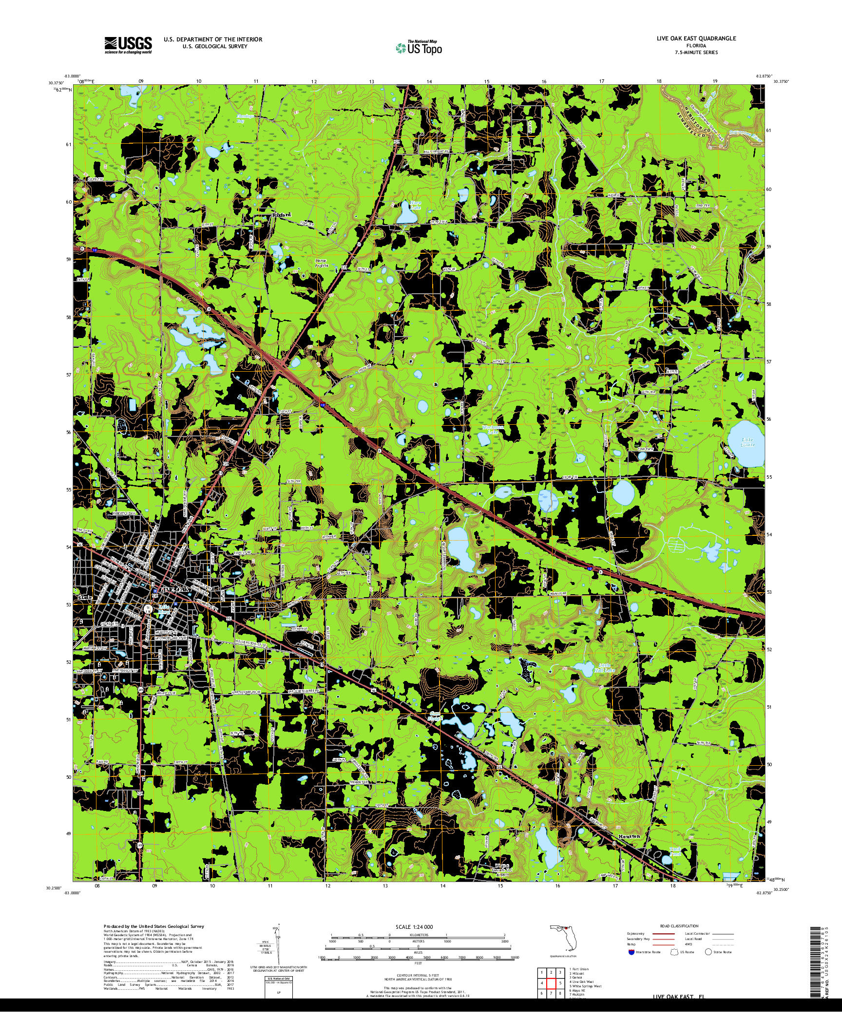 USGS US TOPO 7.5-MINUTE MAP FOR LIVE OAK EAST, FL 2018