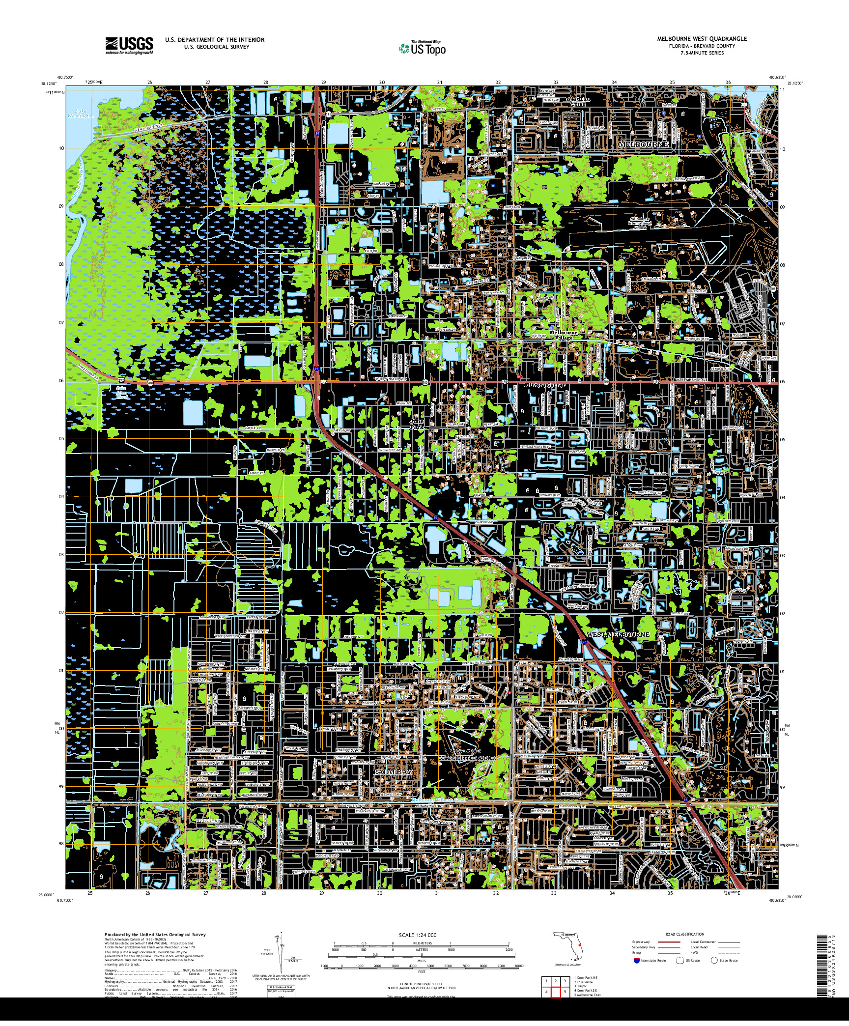 USGS US TOPO 7.5-MINUTE MAP FOR MELBOURNE WEST, FL 2018