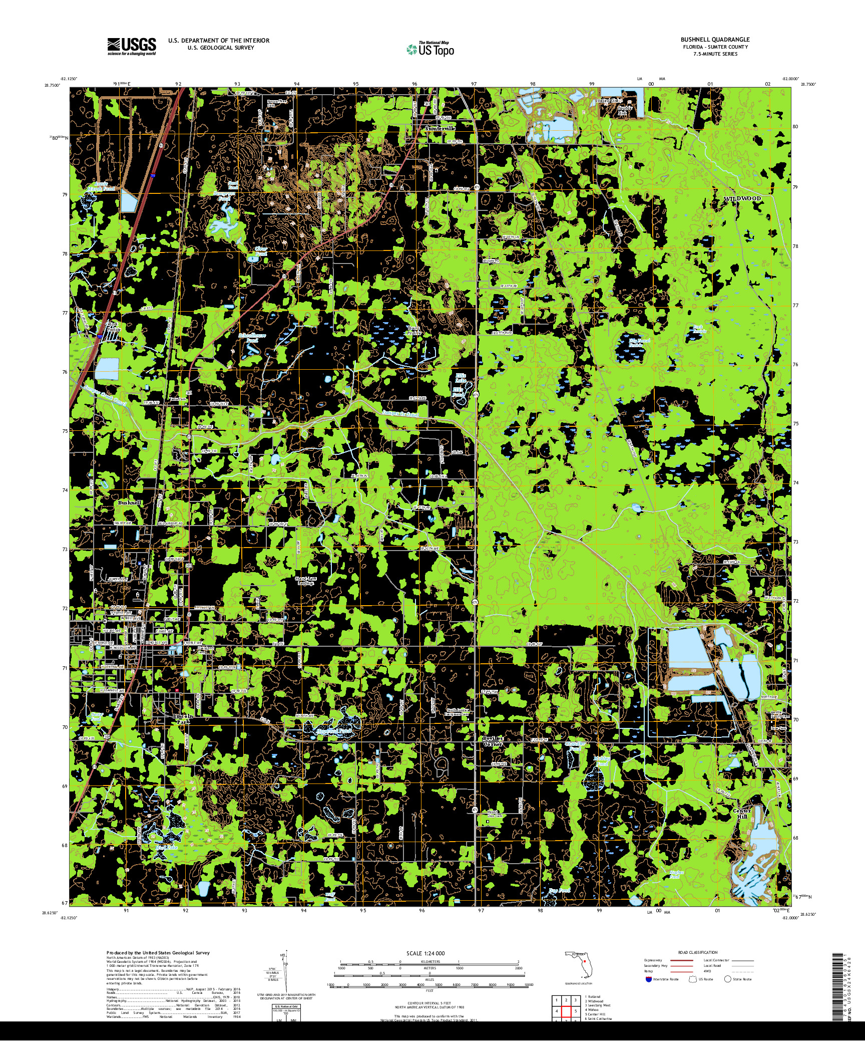 USGS US TOPO 7.5-MINUTE MAP FOR BUSHNELL, FL 2018