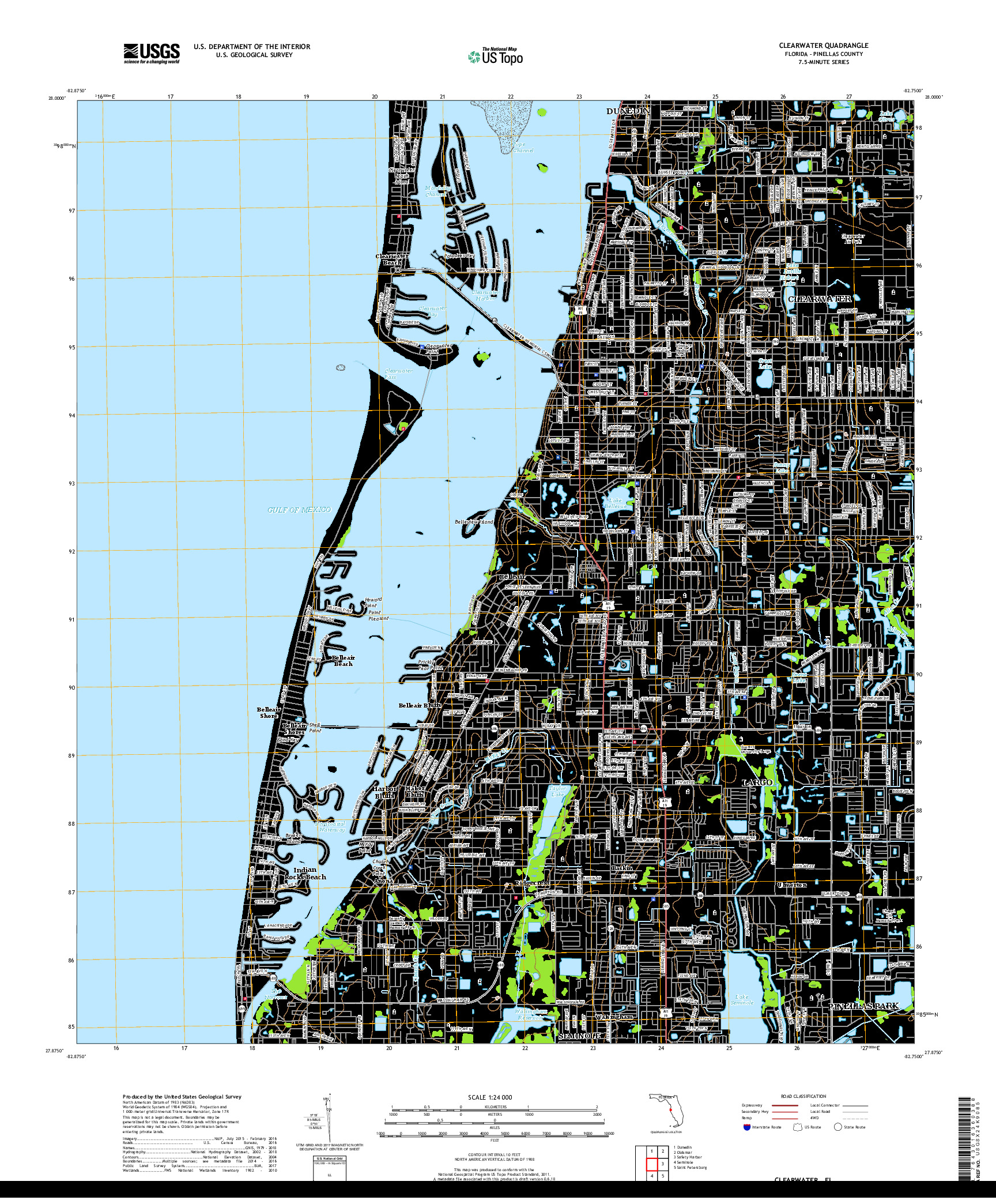 USGS US TOPO 7.5-MINUTE MAP FOR CLEARWATER, FL 2018