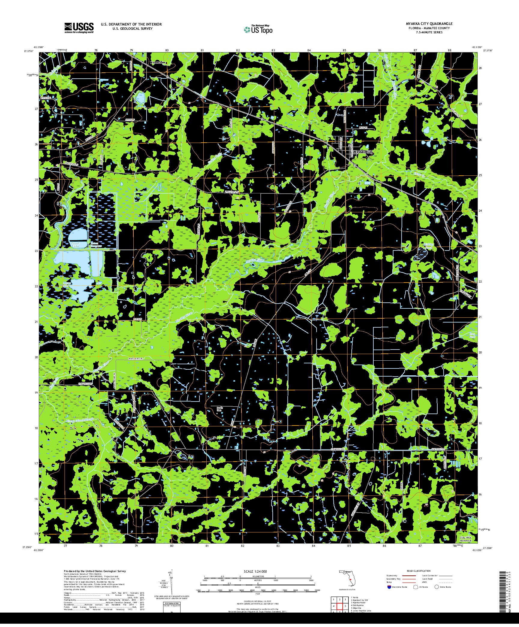 USGS US TOPO 7.5-MINUTE MAP FOR MYAKKA CITY, FL 2018