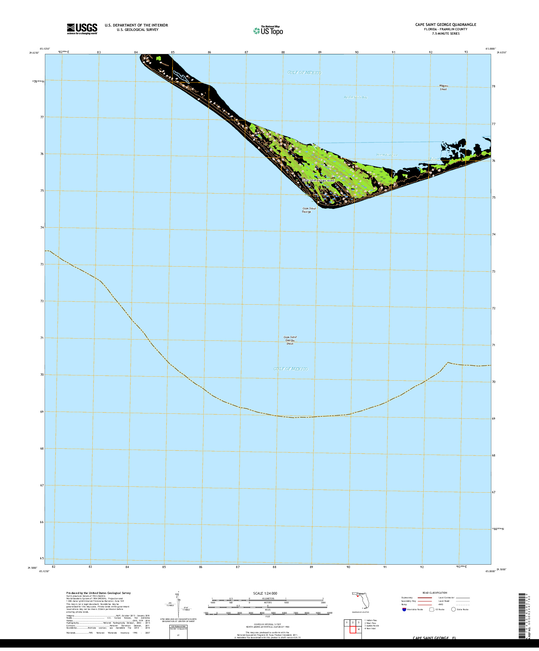 USGS US TOPO 7.5-MINUTE MAP FOR CAPE SAINT GEORGE, FL 2018