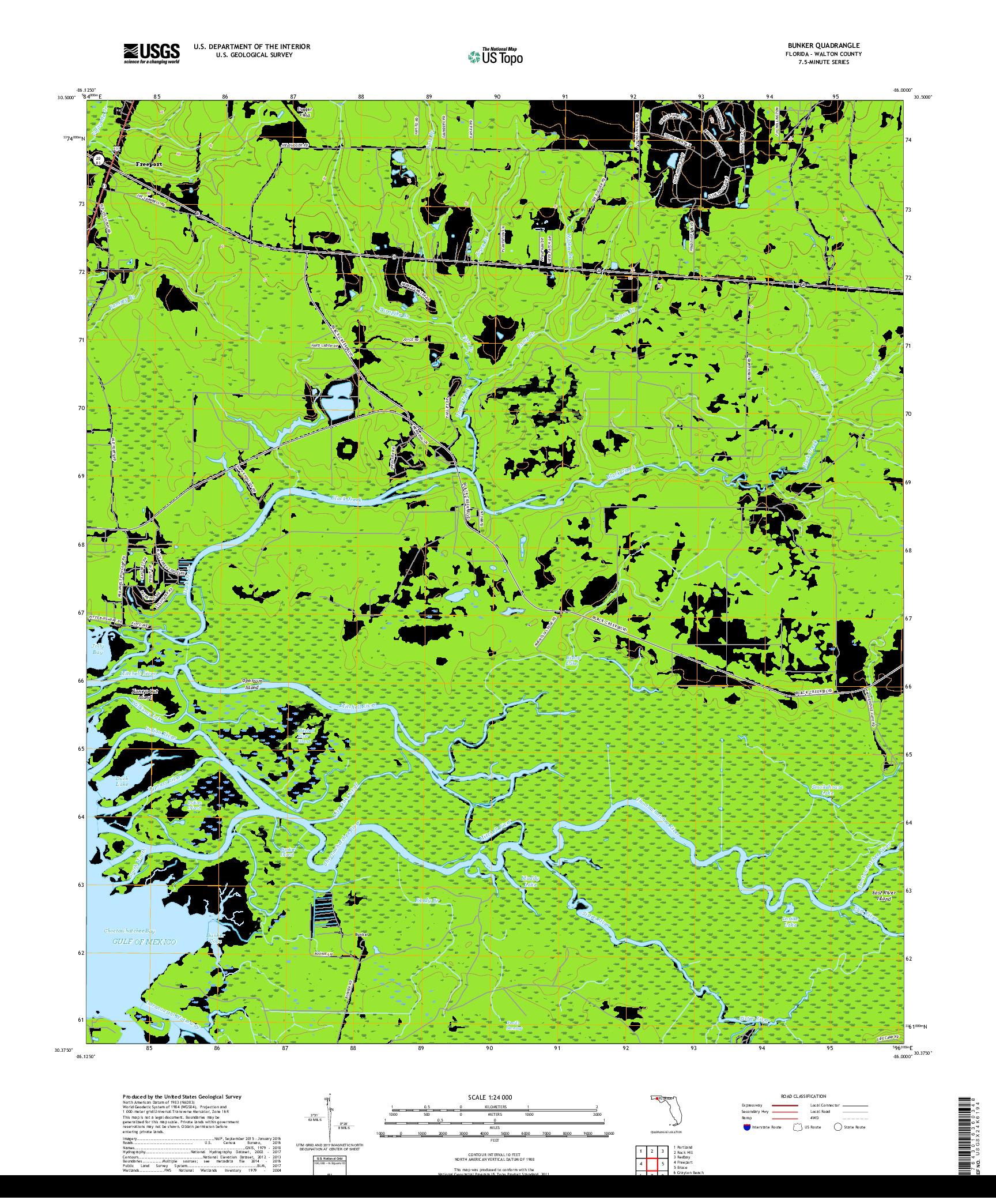 USGS US TOPO 7.5-MINUTE MAP FOR BUNKER, FL 2018