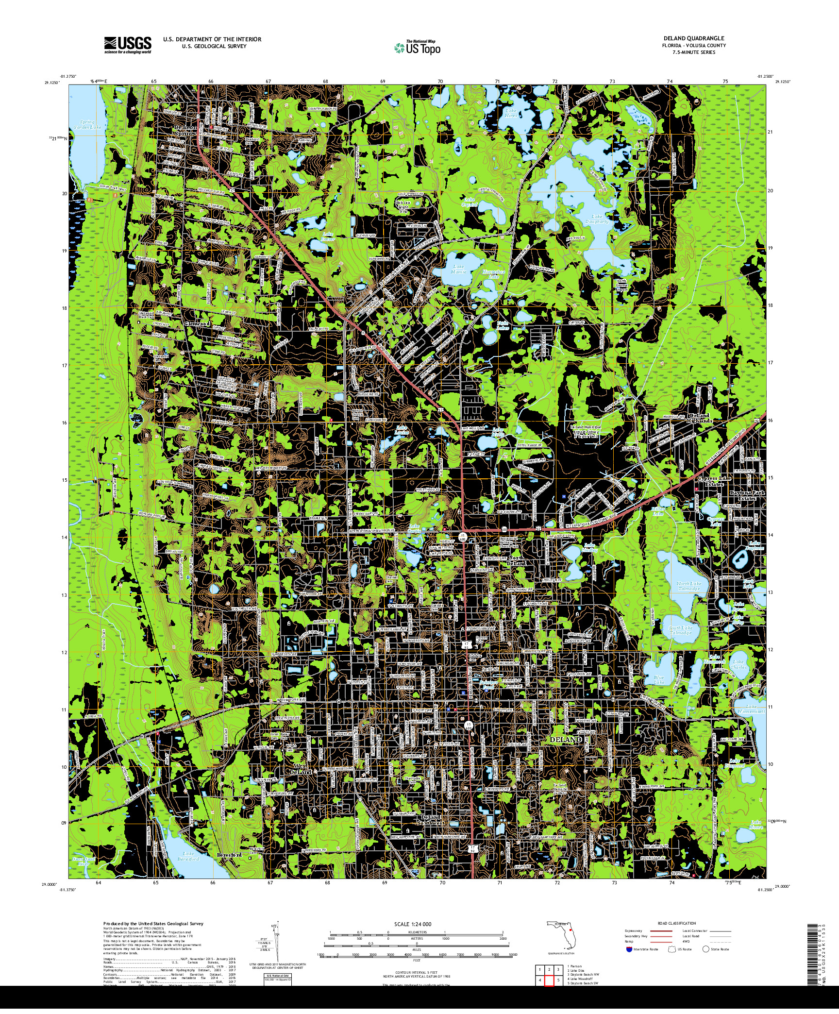 USGS US TOPO 7.5-MINUTE MAP FOR DELAND, FL 2018