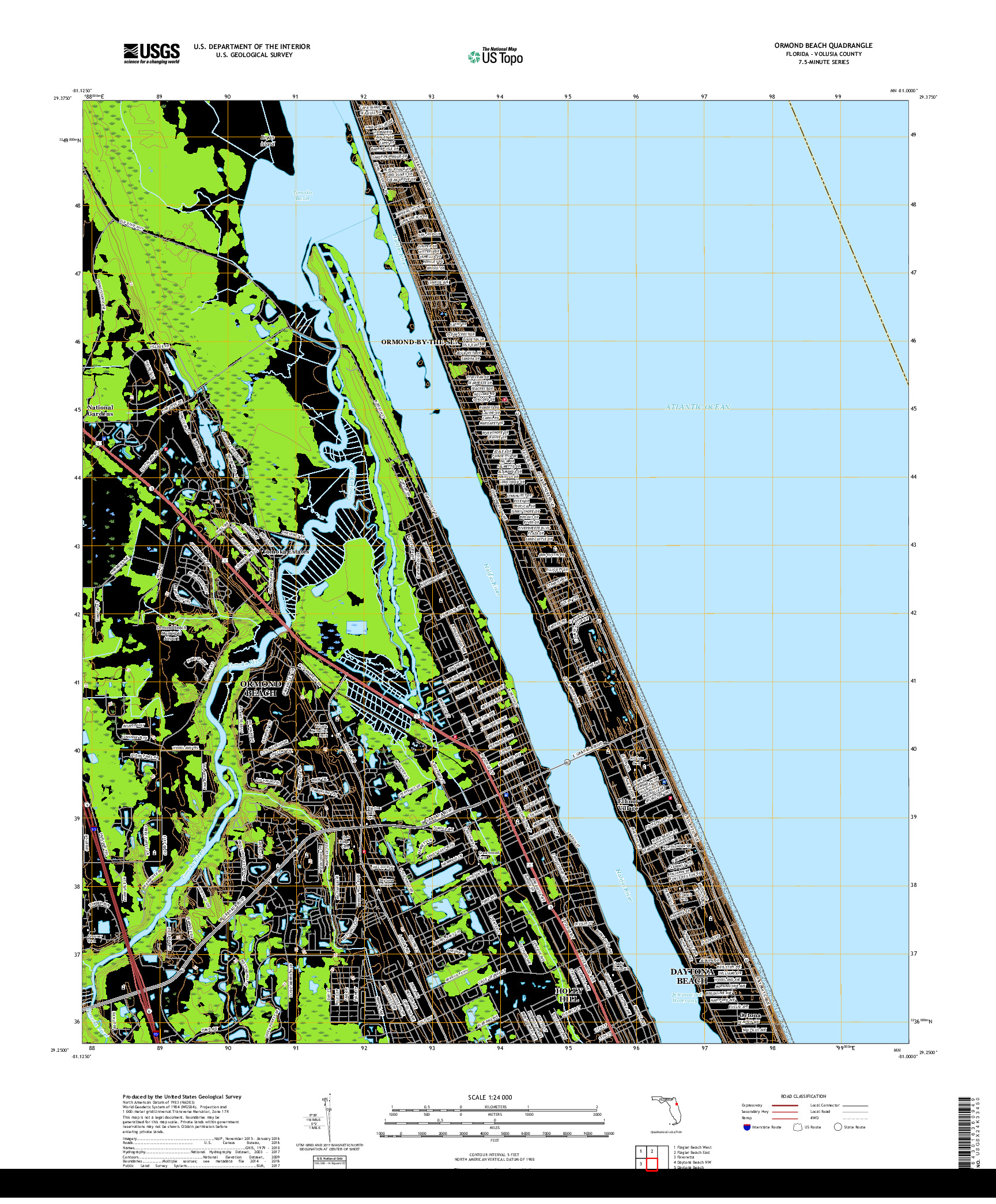 USGS US TOPO 7.5-MINUTE MAP FOR ORMOND BEACH, FL 2018