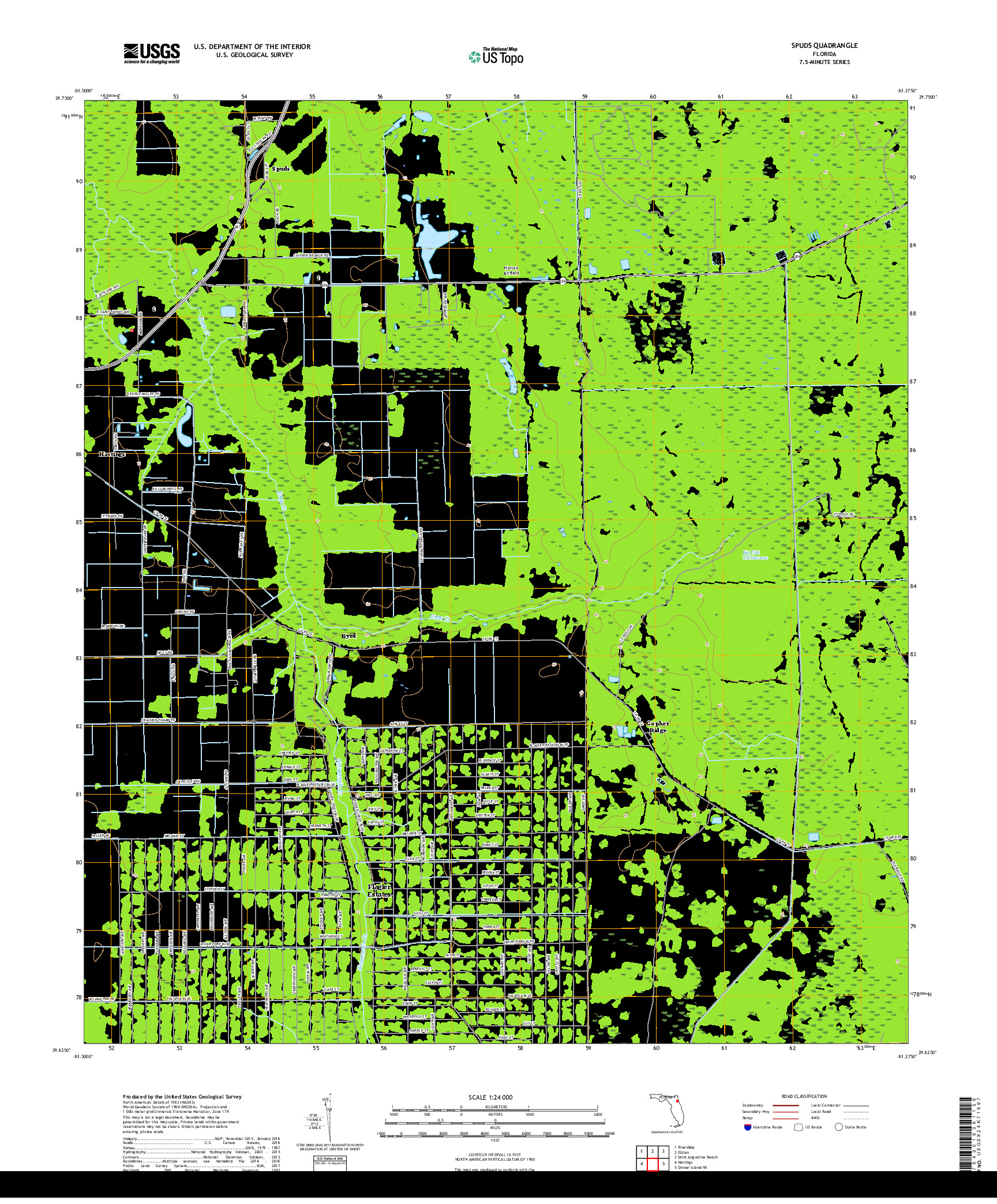 USGS US TOPO 7.5-MINUTE MAP FOR SPUDS, FL 2018