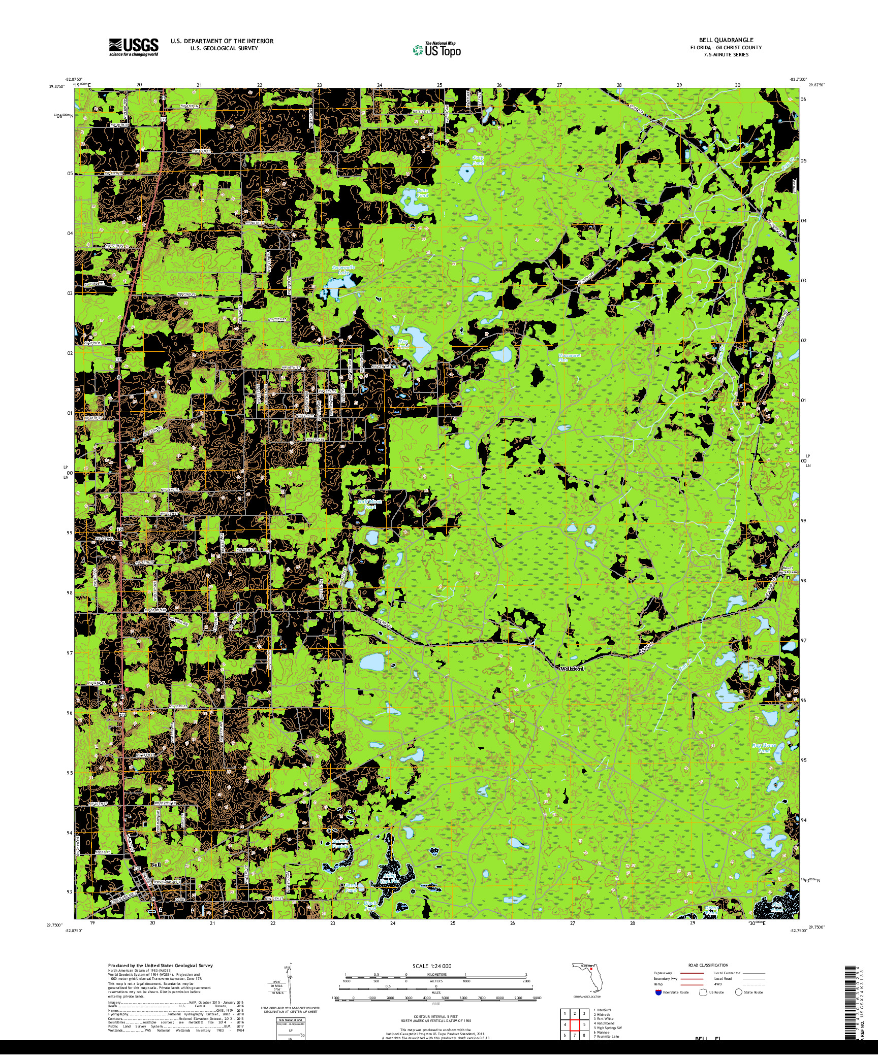 USGS US TOPO 7.5-MINUTE MAP FOR BELL, FL 2018