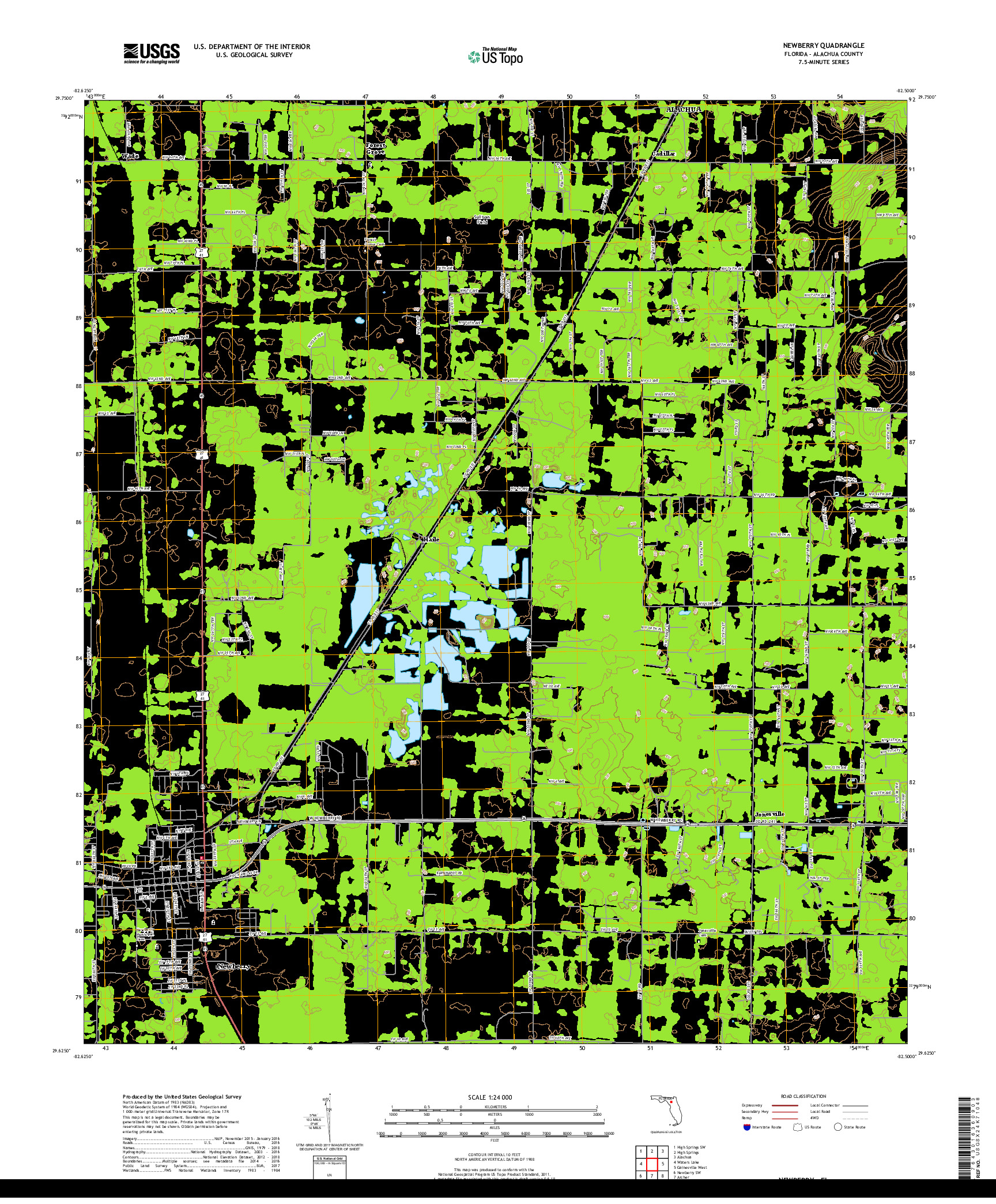 USGS US TOPO 7.5-MINUTE MAP FOR NEWBERRY, FL 2018