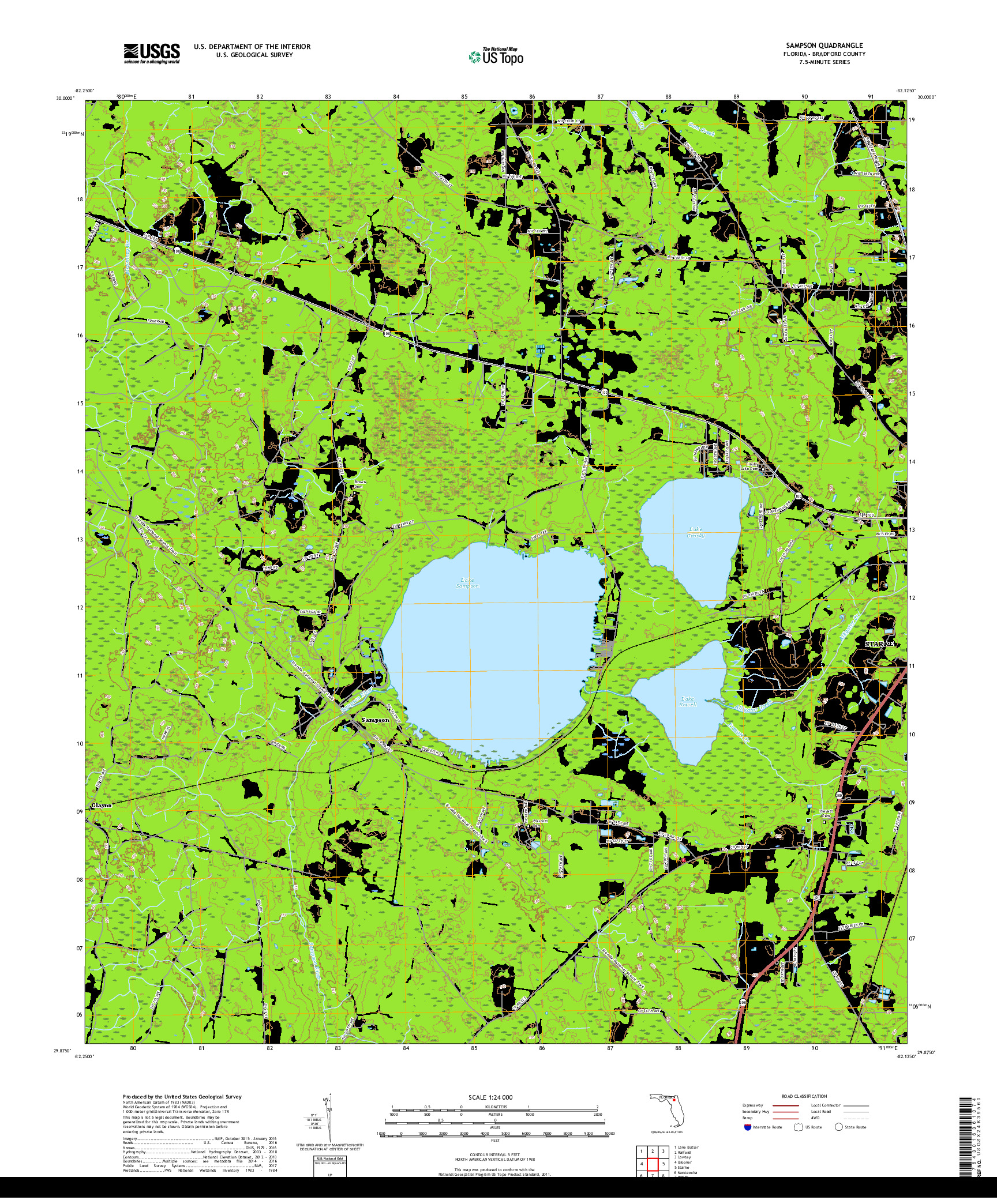 USGS US TOPO 7.5-MINUTE MAP FOR SAMPSON, FL 2018