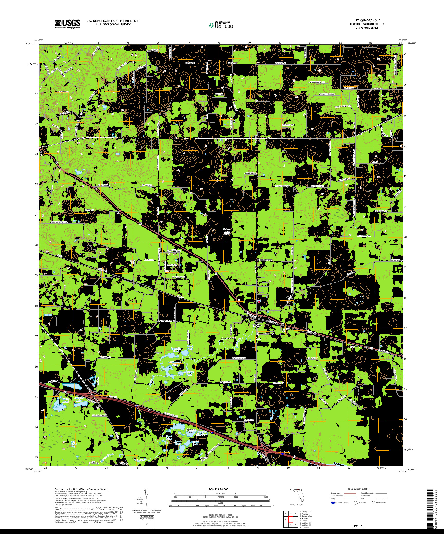 USGS US TOPO 7.5-MINUTE MAP FOR LEE, FL 2018