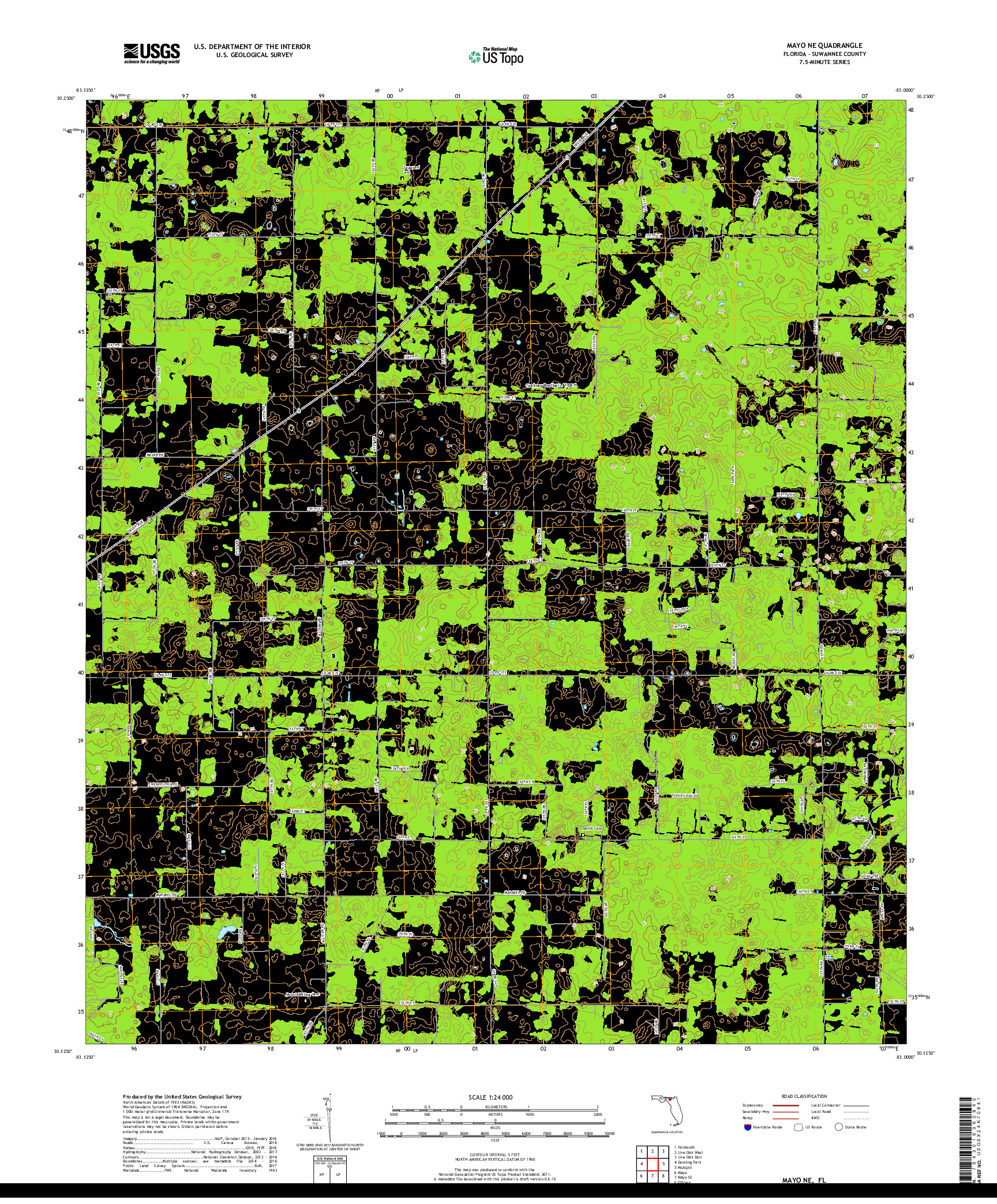 USGS US TOPO 7.5-MINUTE MAP FOR MAYO NE, FL 2018