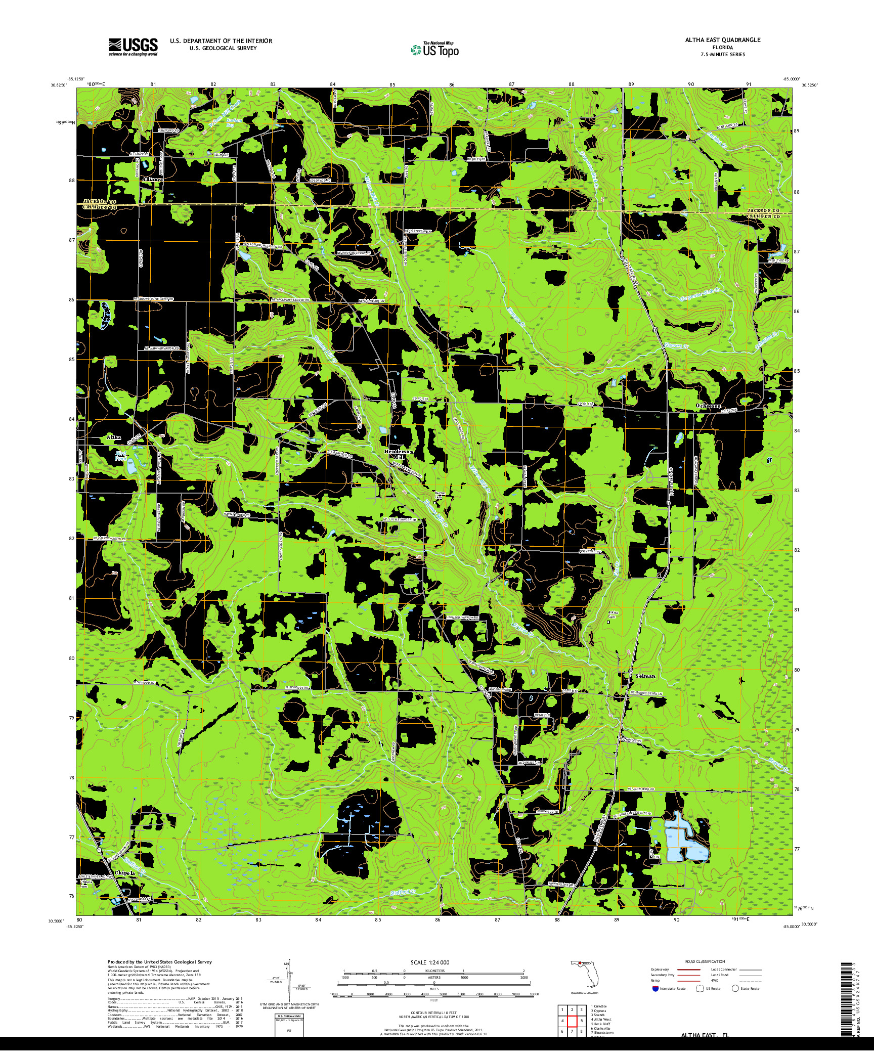 USGS US TOPO 7.5-MINUTE MAP FOR ALTHA EAST, FL 2018