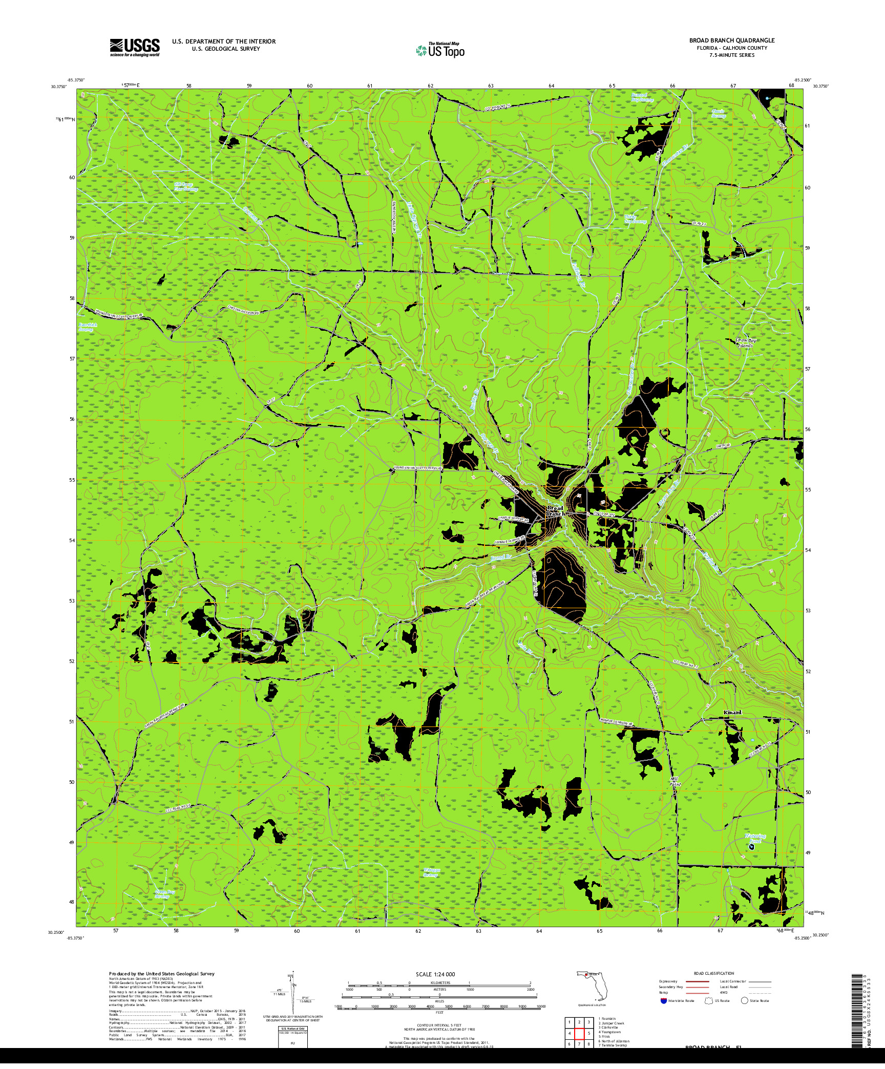 USGS US TOPO 7.5-MINUTE MAP FOR BROAD BRANCH, FL 2018