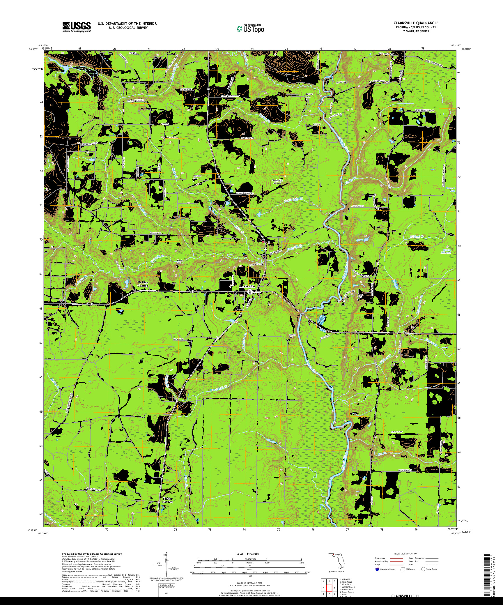 USGS US TOPO 7.5-MINUTE MAP FOR CLARKSVILLE, FL 2018