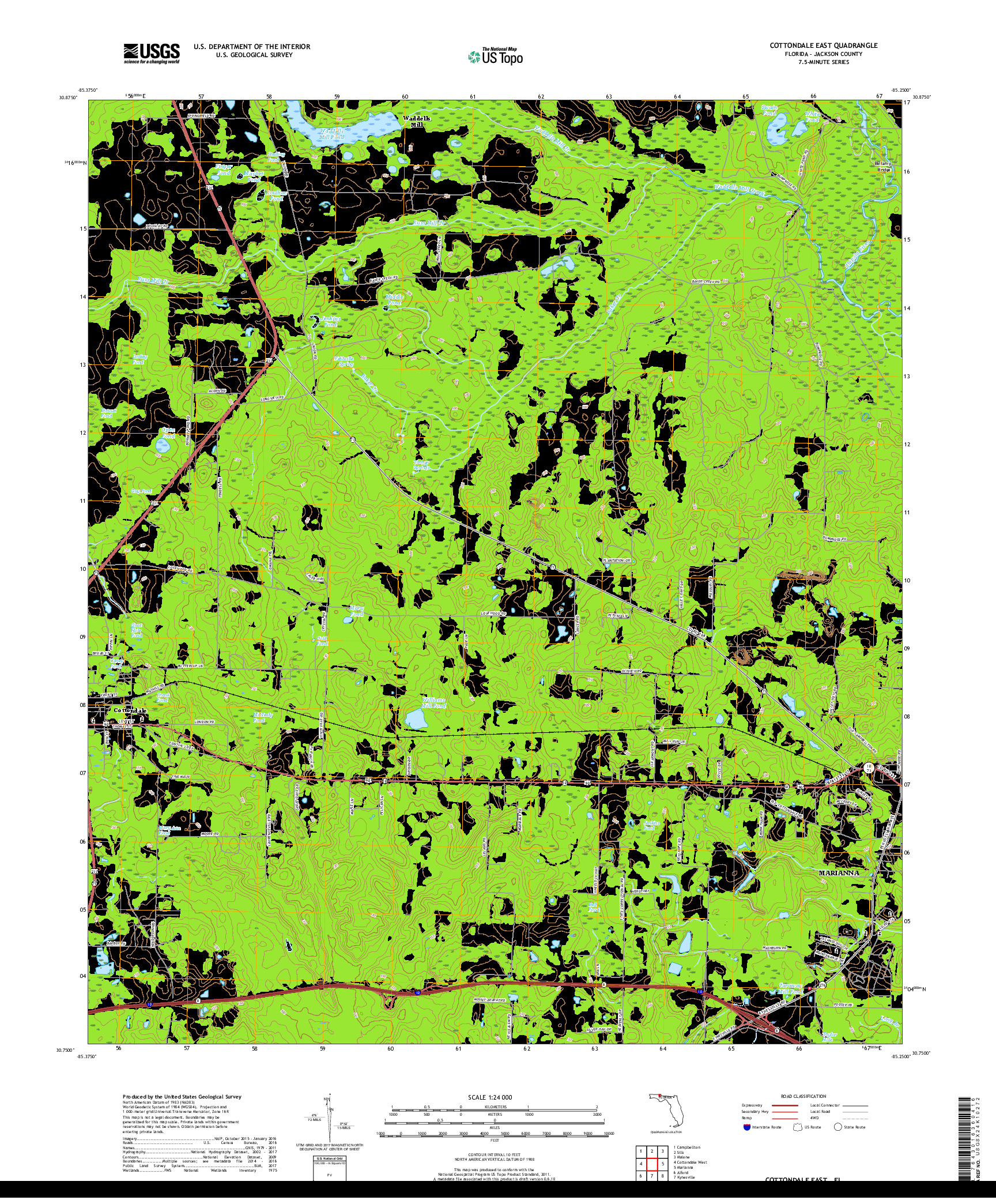 USGS US TOPO 7.5-MINUTE MAP FOR COTTONDALE EAST, FL 2018