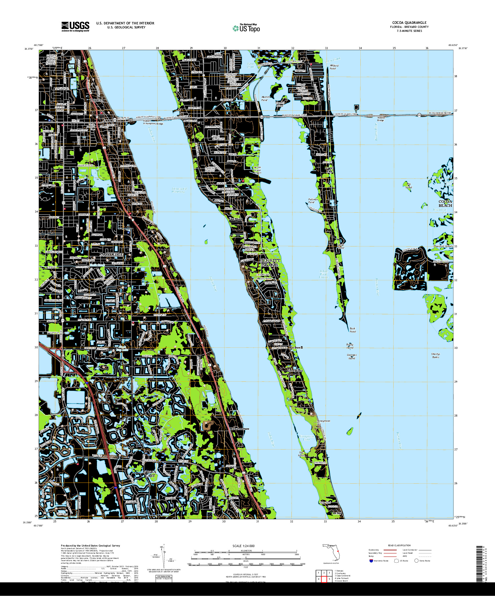 USGS US TOPO 7.5-MINUTE MAP FOR COCOA, FL 2018