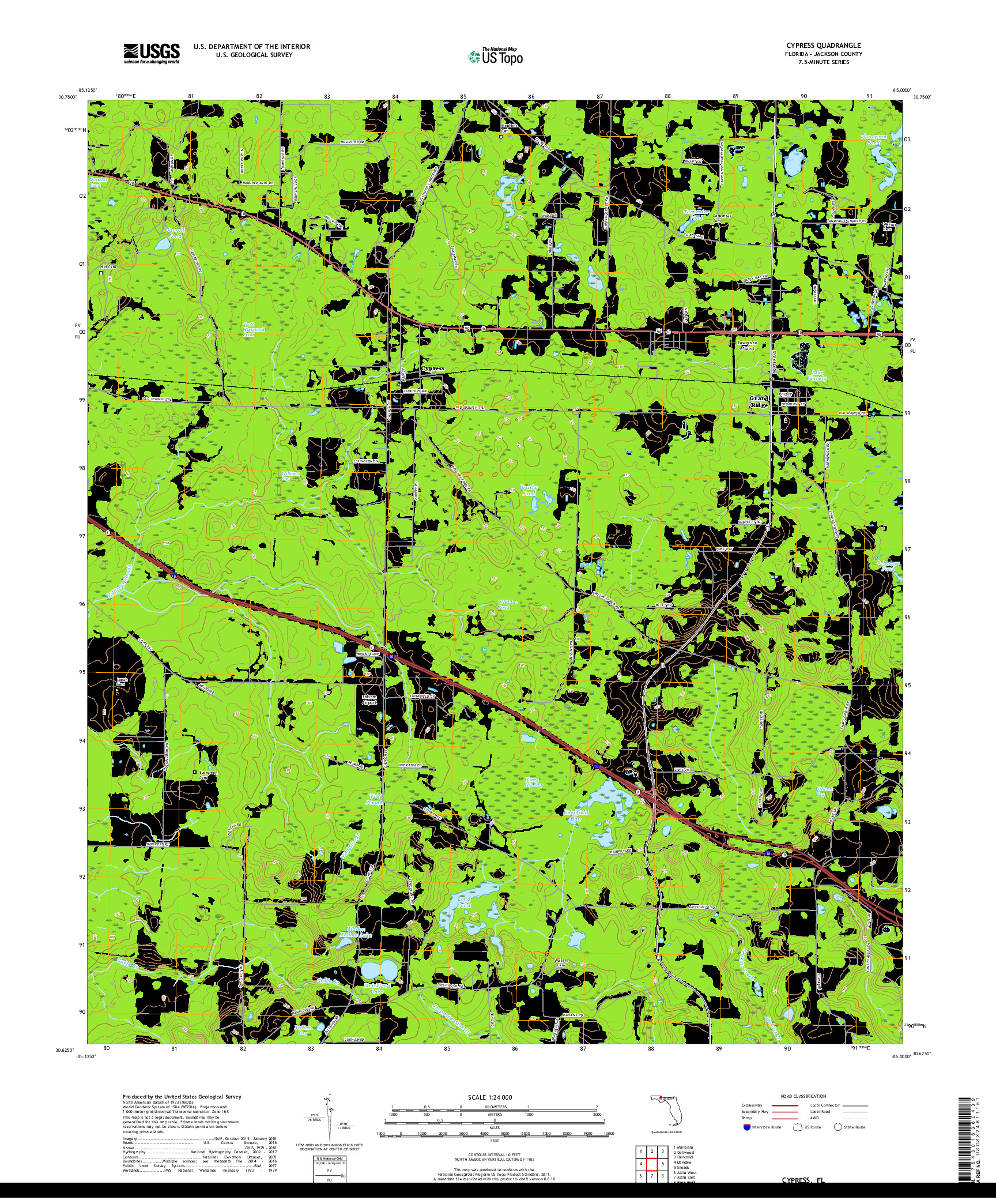 USGS US TOPO 7.5-MINUTE MAP FOR CYPRESS, FL 2018