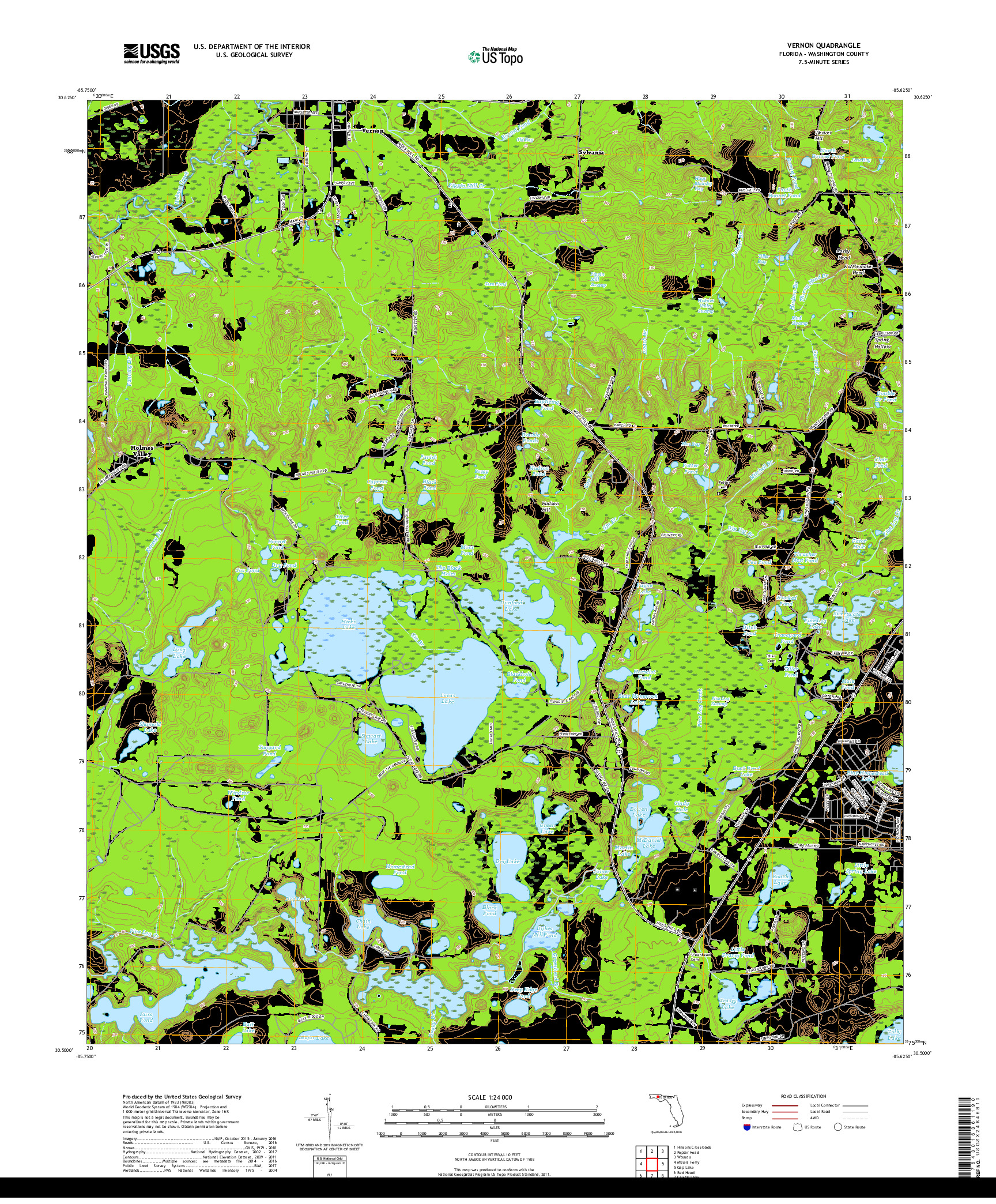 USGS US TOPO 7.5-MINUTE MAP FOR VERNON, FL 2018