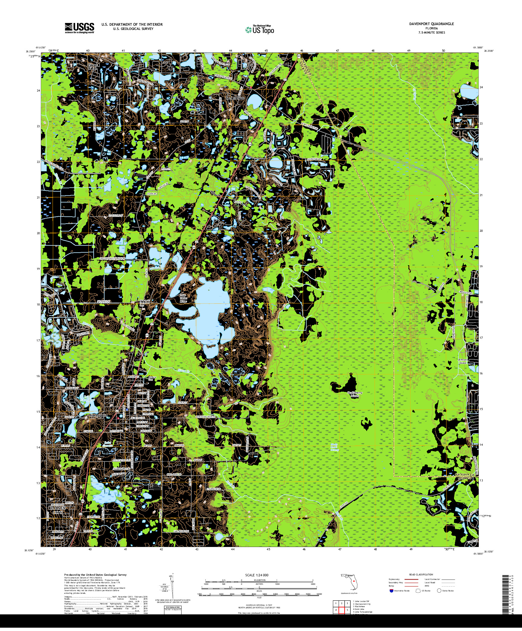 USGS US TOPO 7.5-MINUTE MAP FOR DAVENPORT, FL 2018