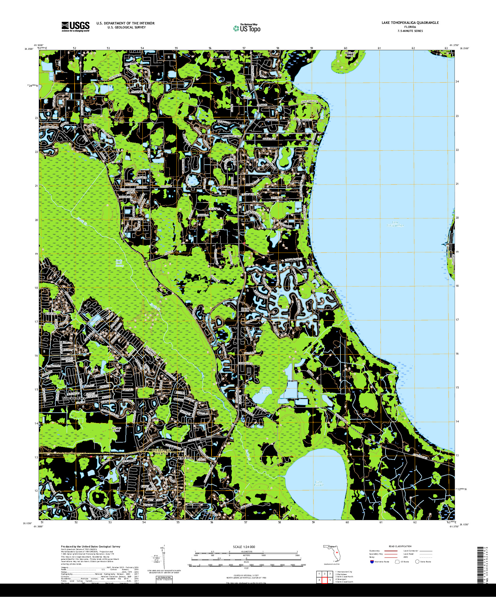 USGS US TOPO 7.5-MINUTE MAP FOR LAKE TOHOPEKALIGA, FL 2018