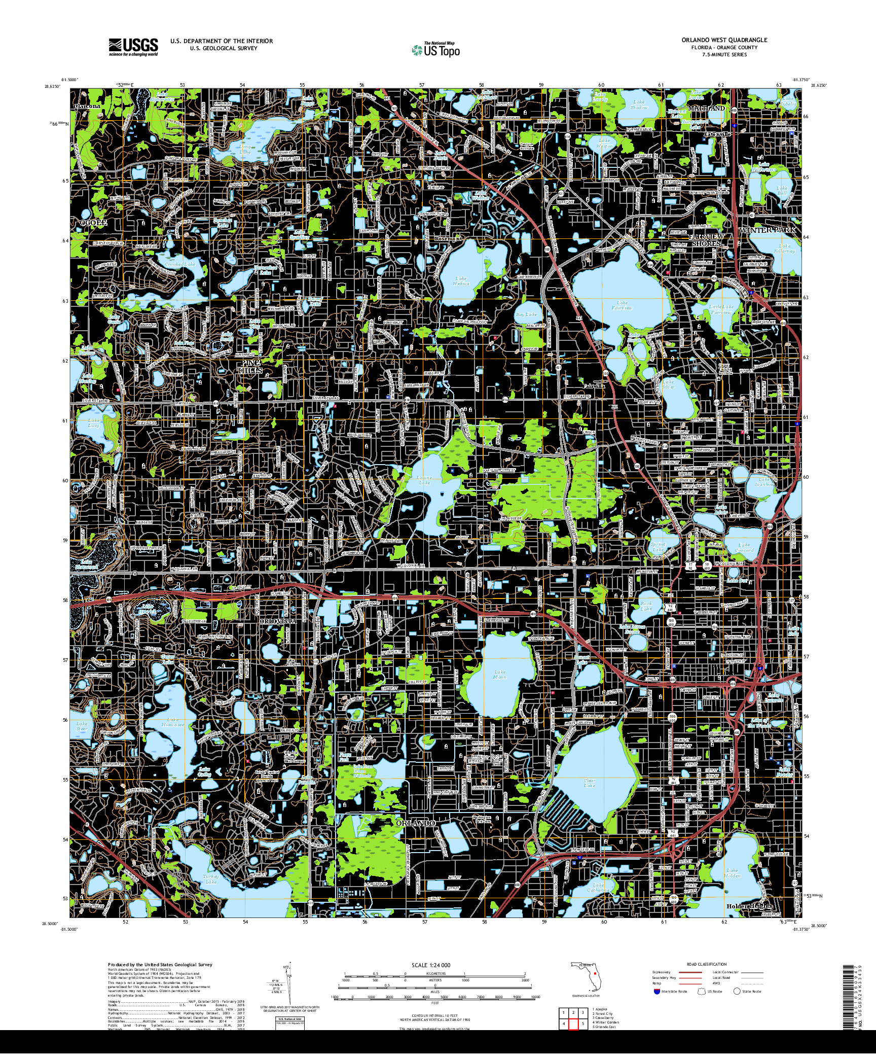 USGS US TOPO 7.5-MINUTE MAP FOR ORLANDO WEST, FL 2018