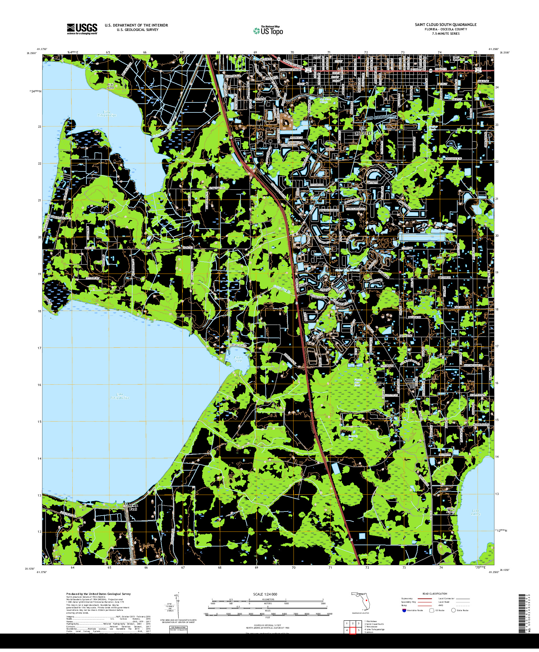 USGS US TOPO 7.5-MINUTE MAP FOR SAINT CLOUD SOUTH, FL 2018