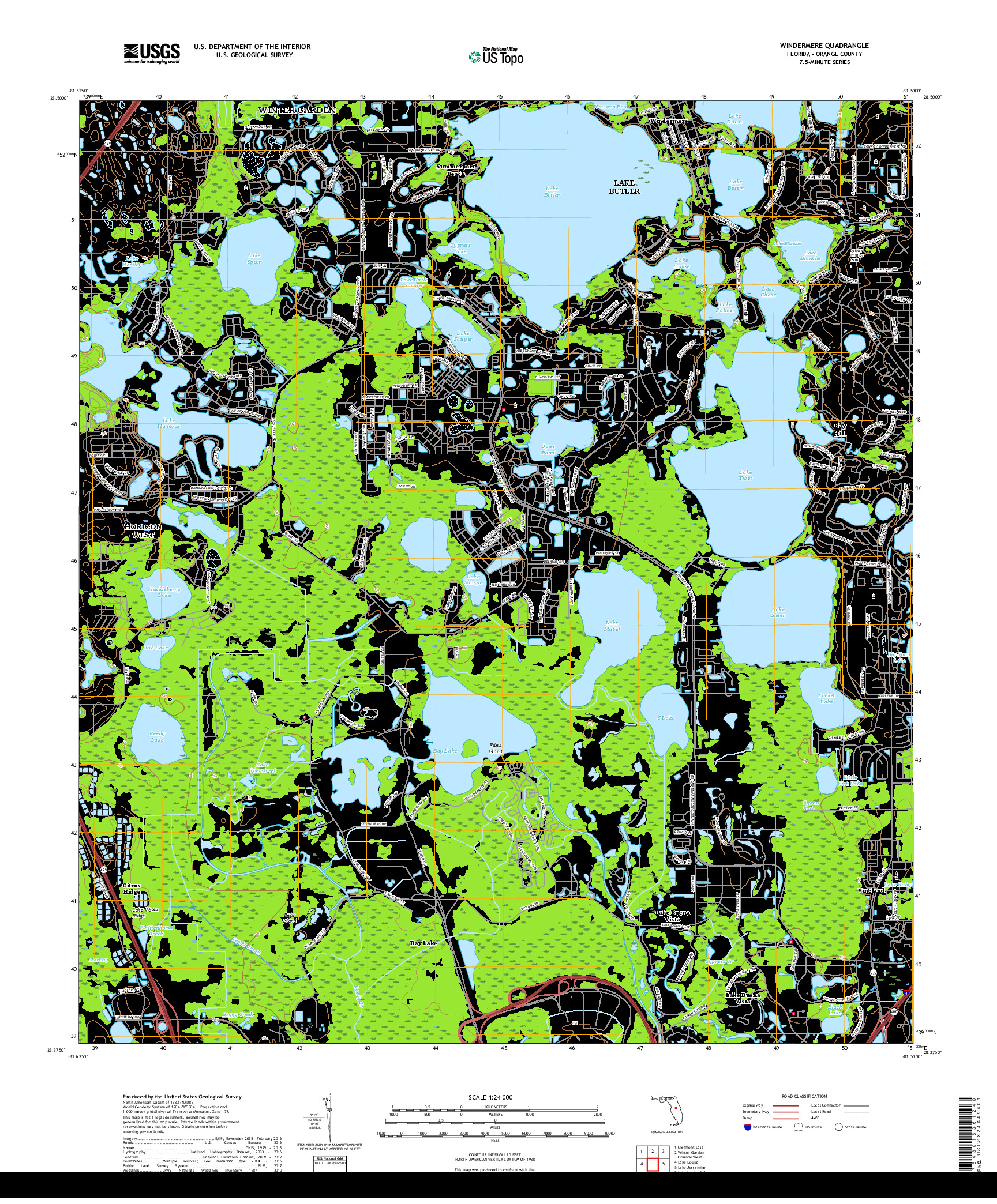 USGS US TOPO 7.5-MINUTE MAP FOR WINDERMERE, FL 2018