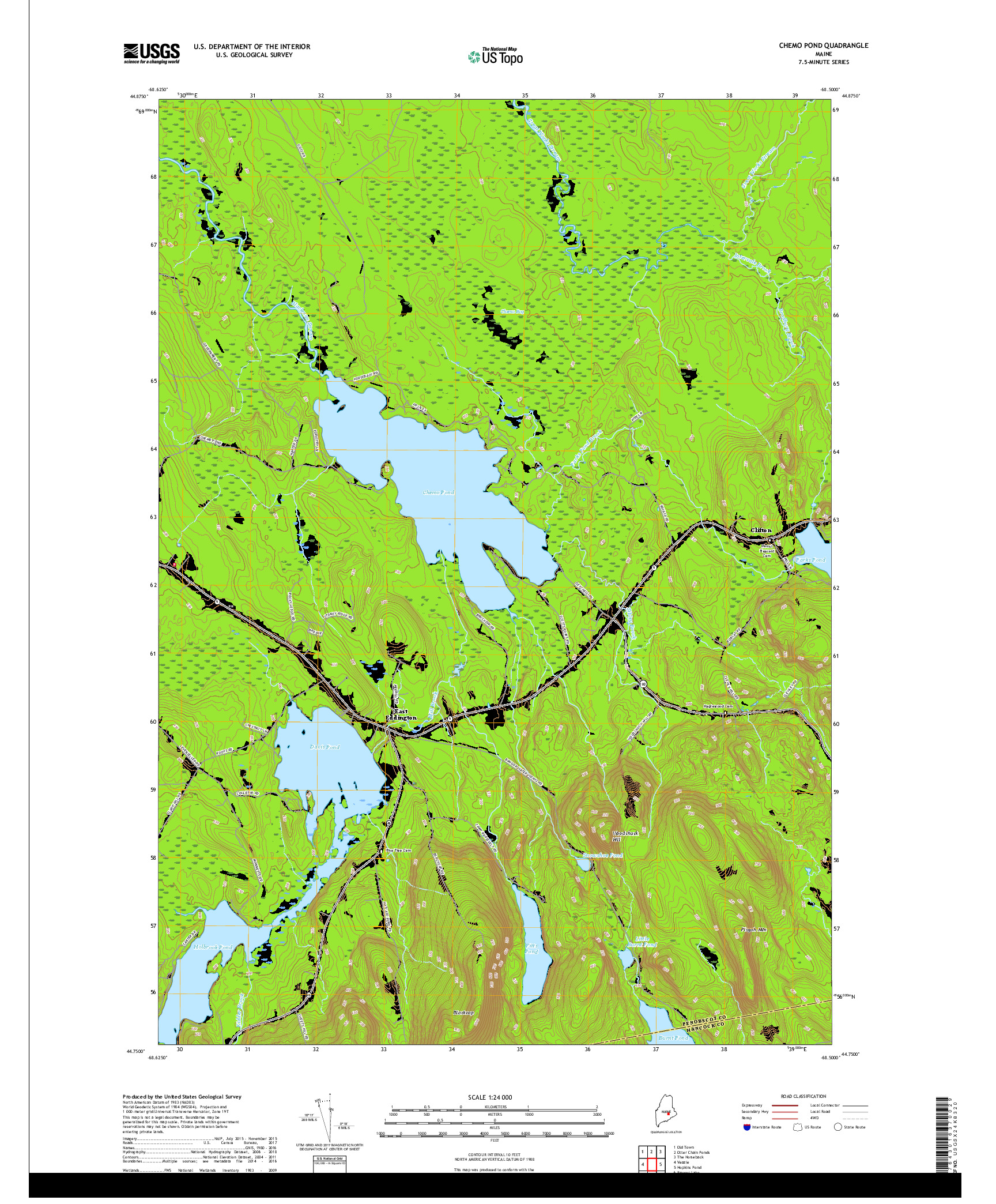 USGS US TOPO 7.5-MINUTE MAP FOR CHEMO POND, ME 2018