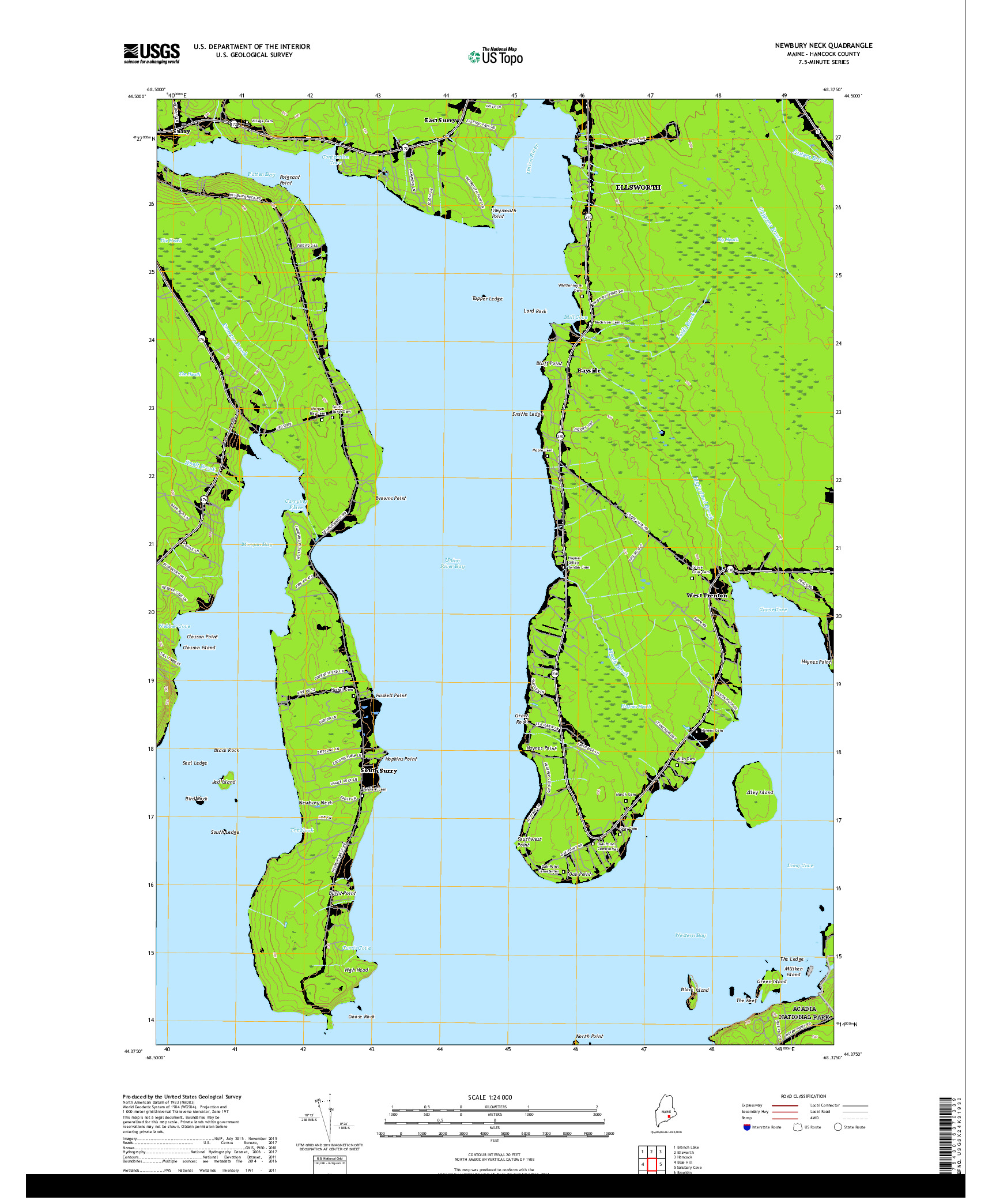 USGS US TOPO 7.5-MINUTE MAP FOR NEWBURY NECK, ME 2018