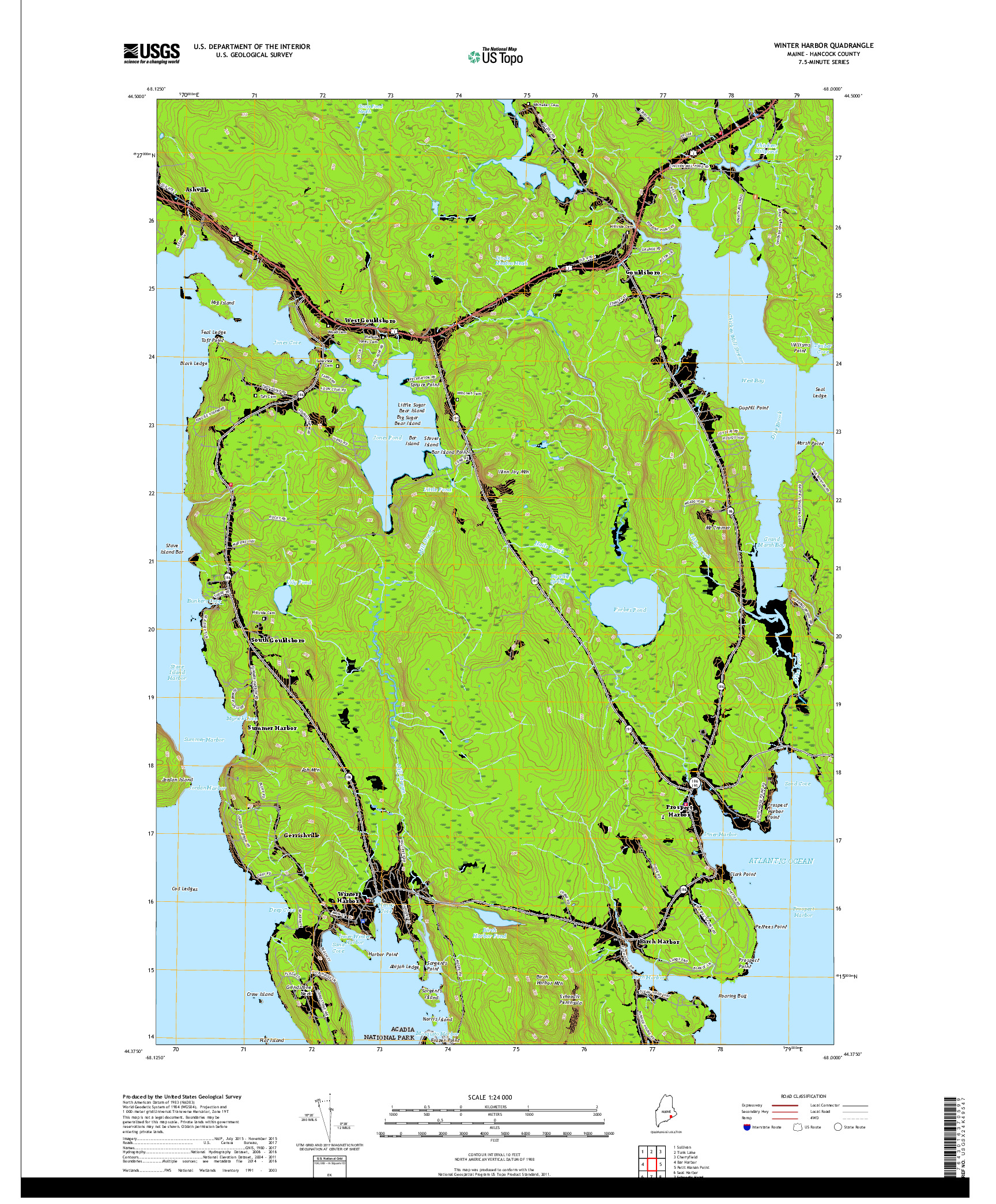 USGS US TOPO 7.5-MINUTE MAP FOR WINTER HARBOR, ME 2018