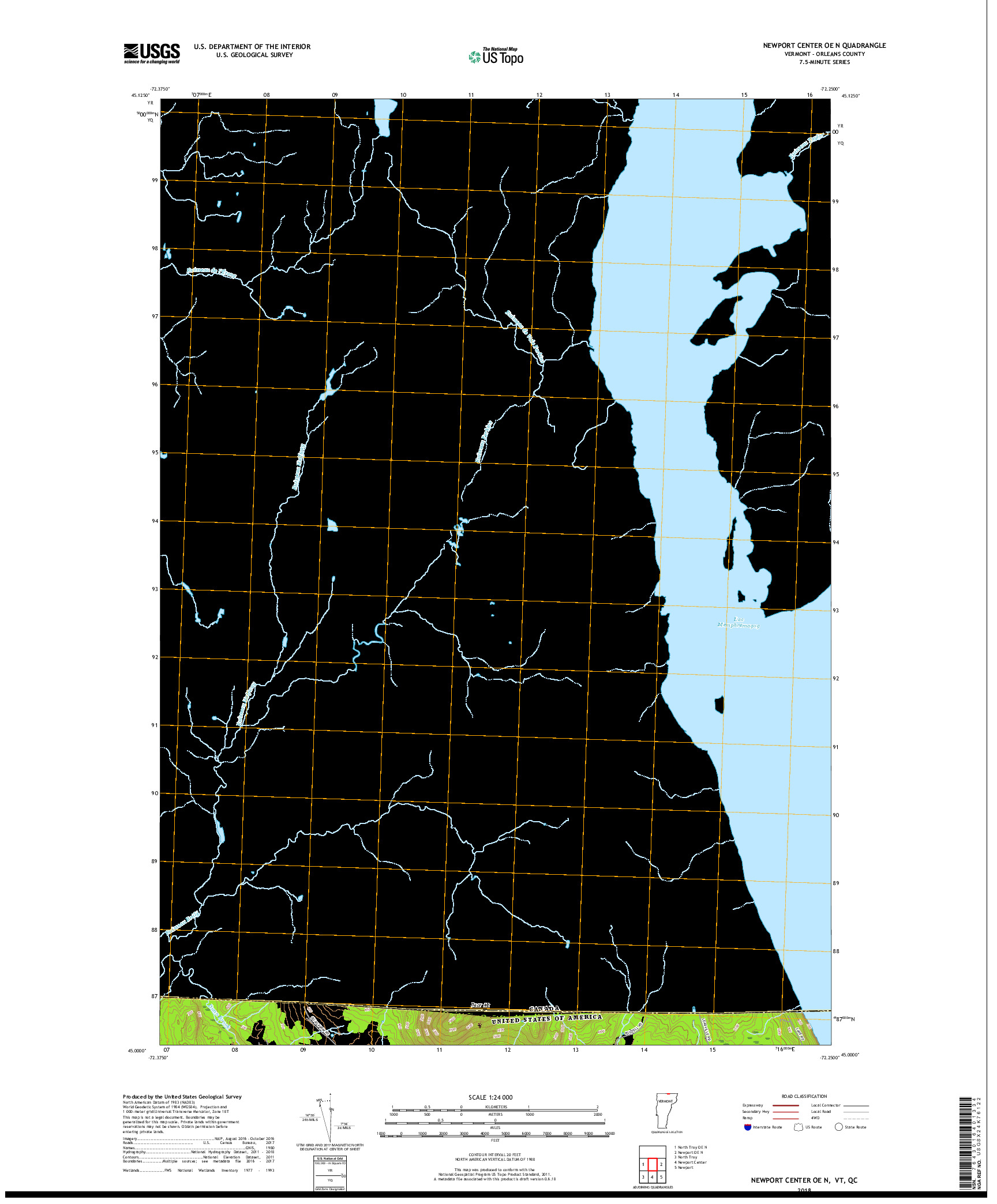 USGS US TOPO 7.5-MINUTE MAP FOR NEWPORT CENTER OE N, VT,QC 2018