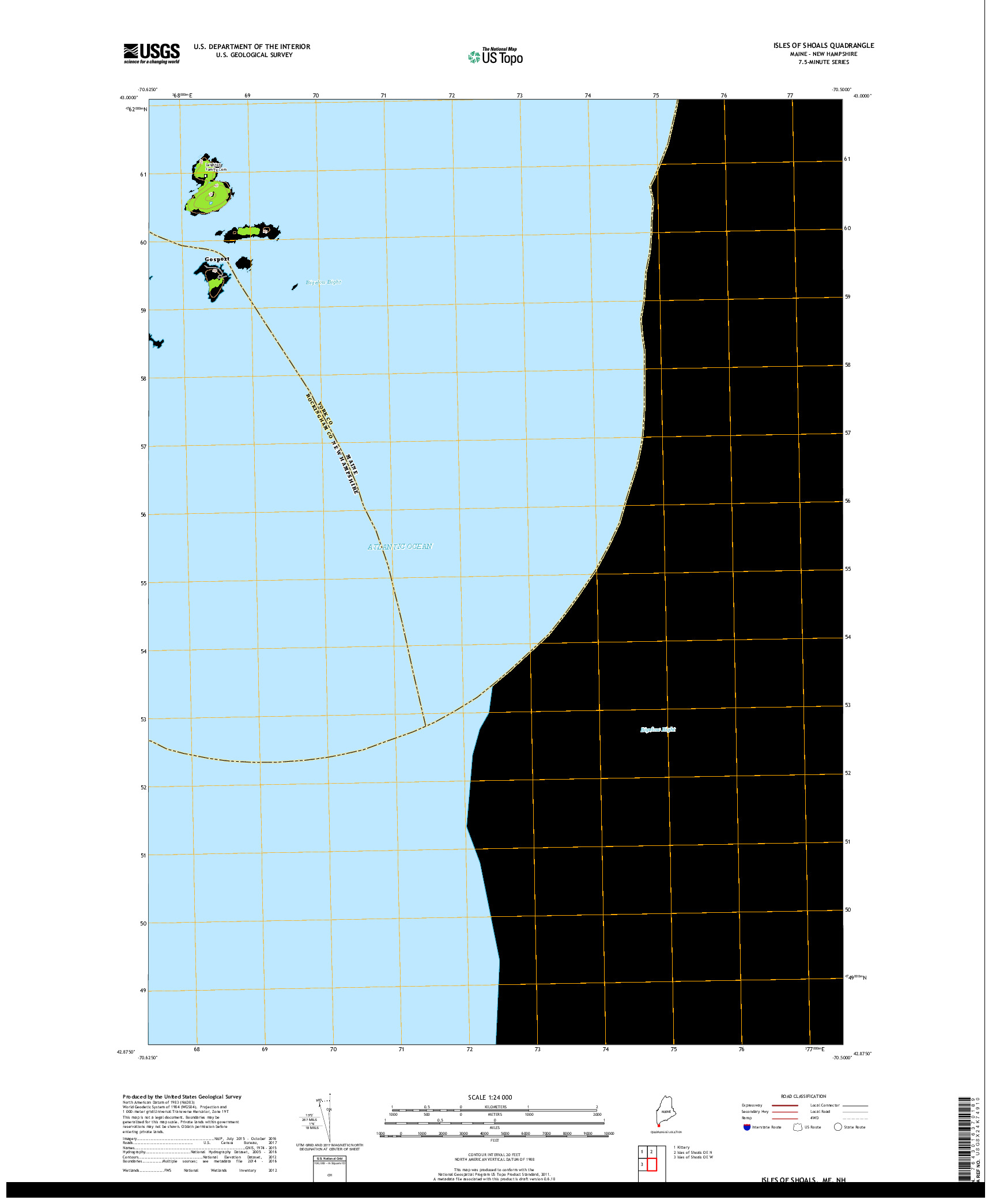 USGS US TOPO 7.5-MINUTE MAP FOR ISLES OF SHOALS, ME,NH 2018