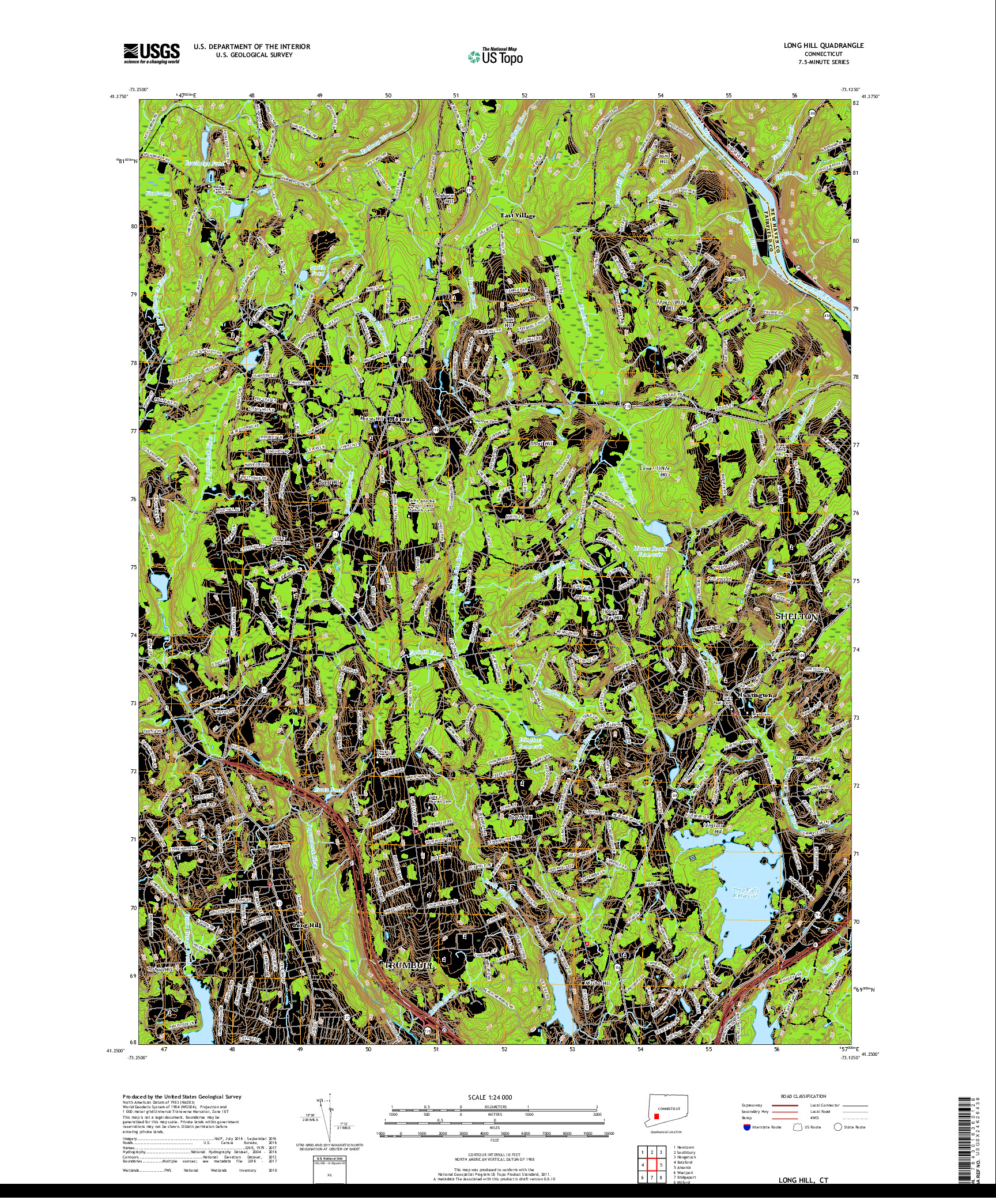 USGS US TOPO 7.5-MINUTE MAP FOR LONG HILL, CT 2018