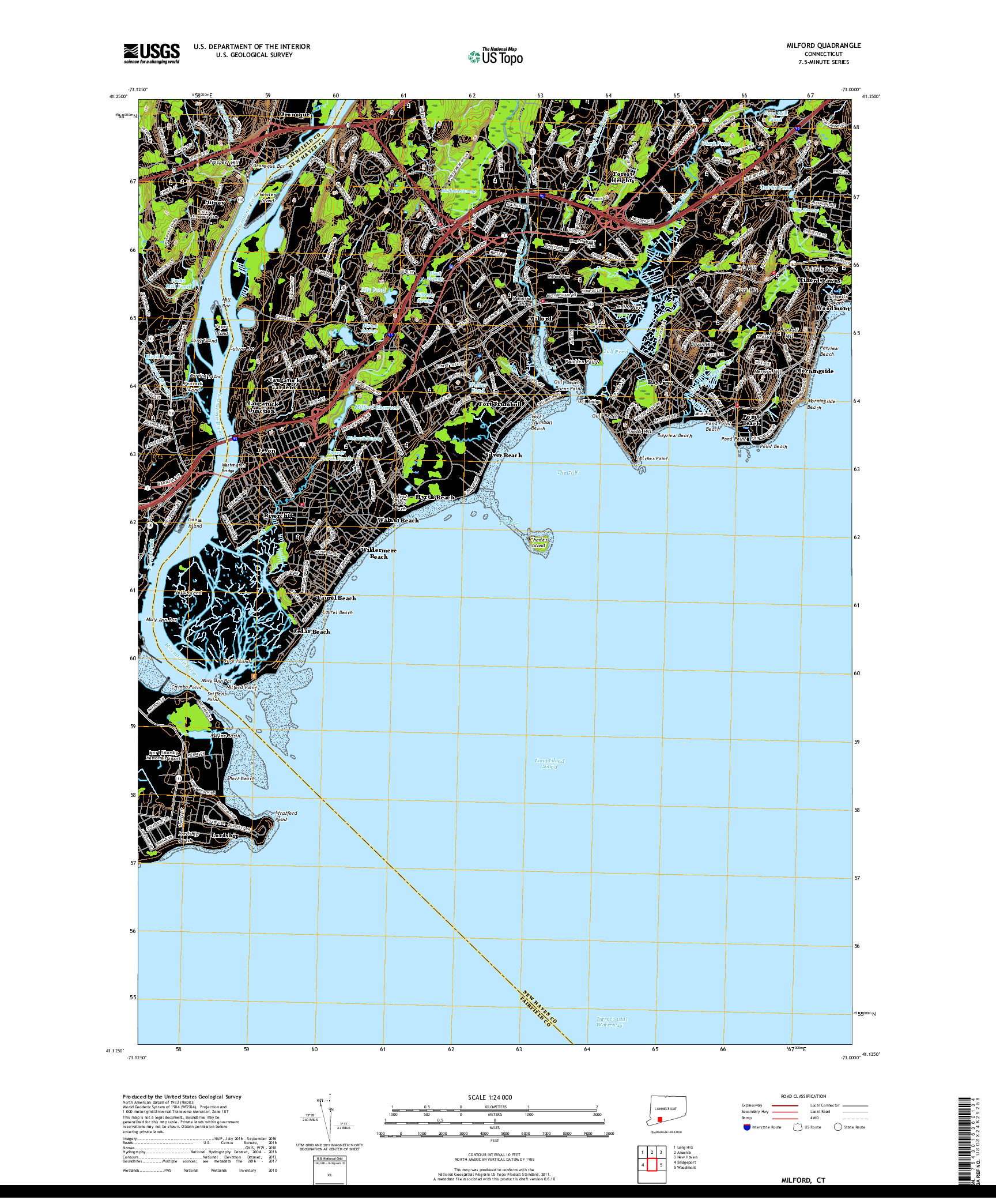 USGS US TOPO 7.5-MINUTE MAP FOR MILFORD, CT 2018