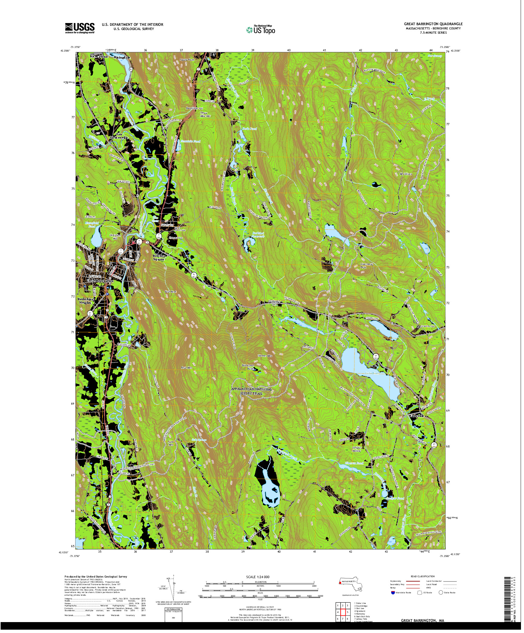 USGS US TOPO 7.5-MINUTE MAP FOR GREAT BARRINGTON, MA 2018