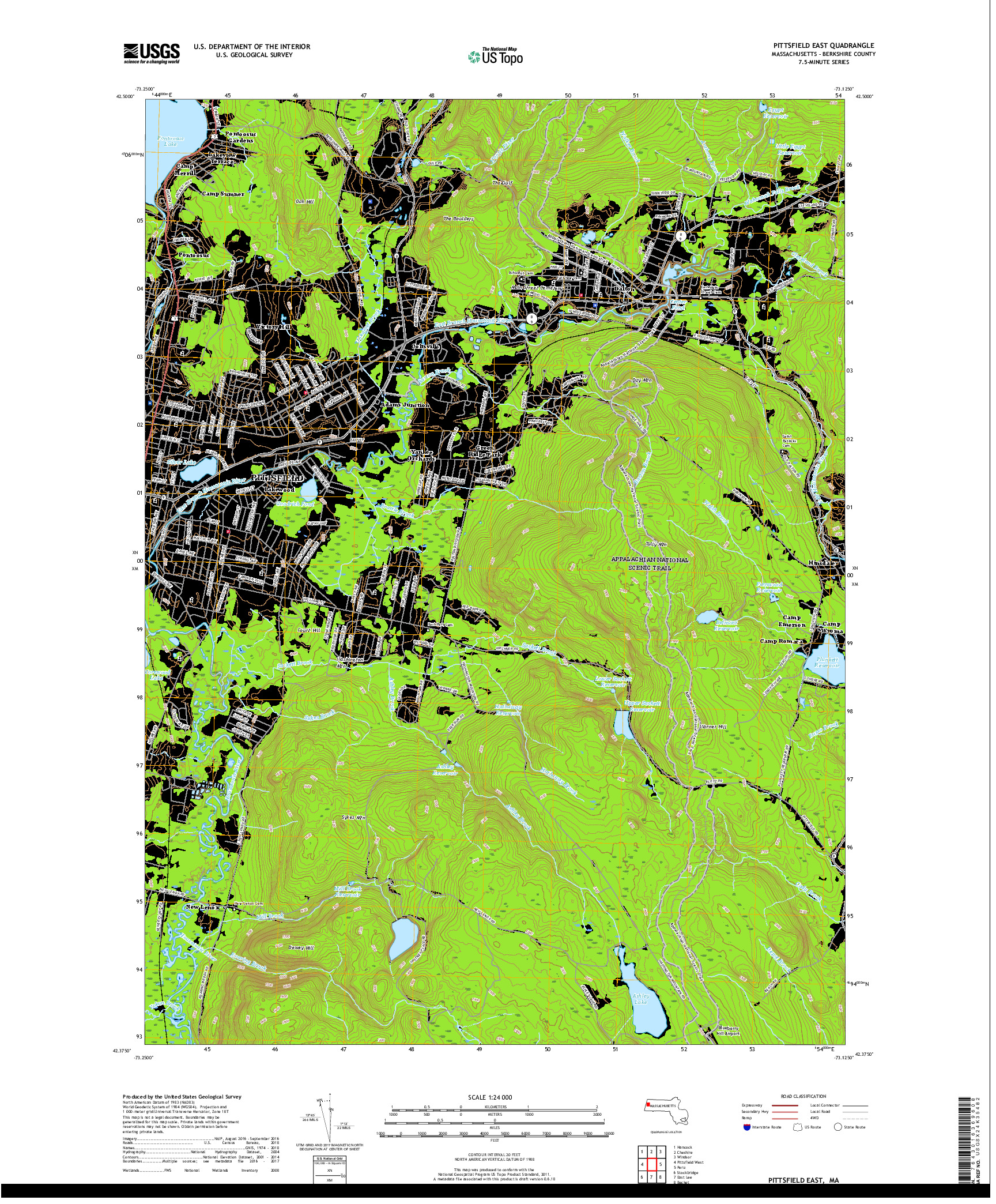 USGS US TOPO 7.5-MINUTE MAP FOR PITTSFIELD EAST, MA 2018