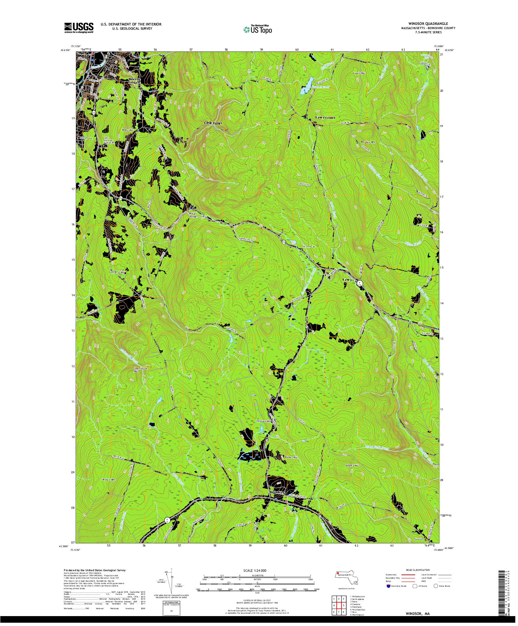 USGS US TOPO 7.5-MINUTE MAP FOR WINDSOR, MA 2018