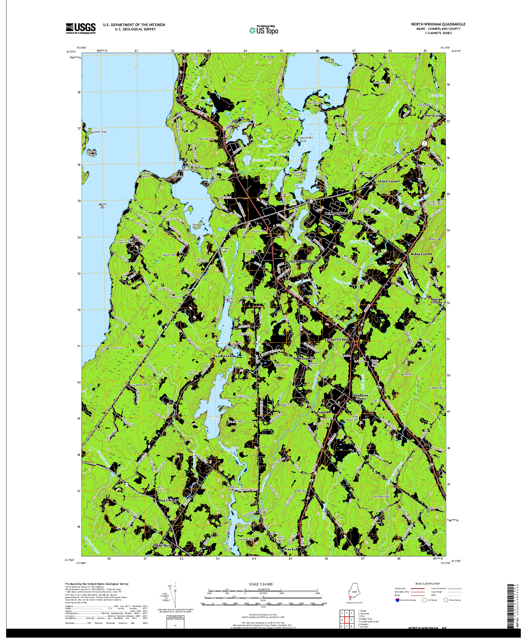 USGS US TOPO 7.5-MINUTE MAP FOR NORTH WINDHAM, ME 2018