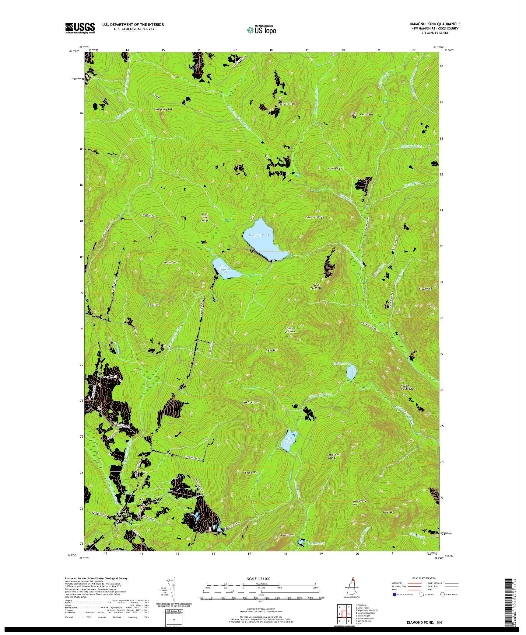 USGS US TOPO 7.5-MINUTE MAP FOR DIAMOND POND, NH 2018