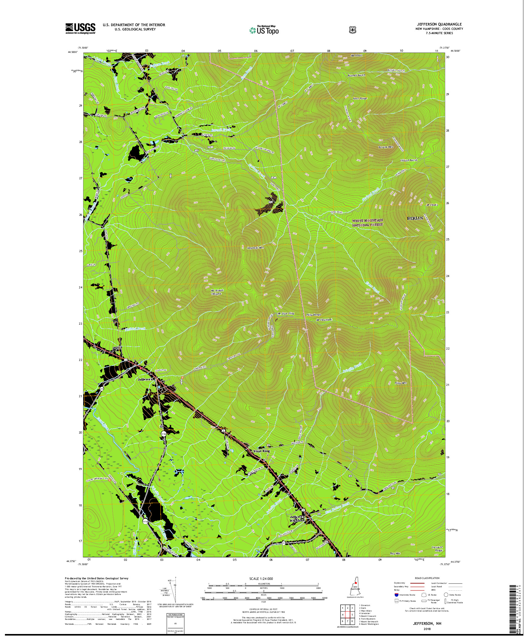 USGS US TOPO 7.5-MINUTE MAP FOR JEFFERSON, NH 2018