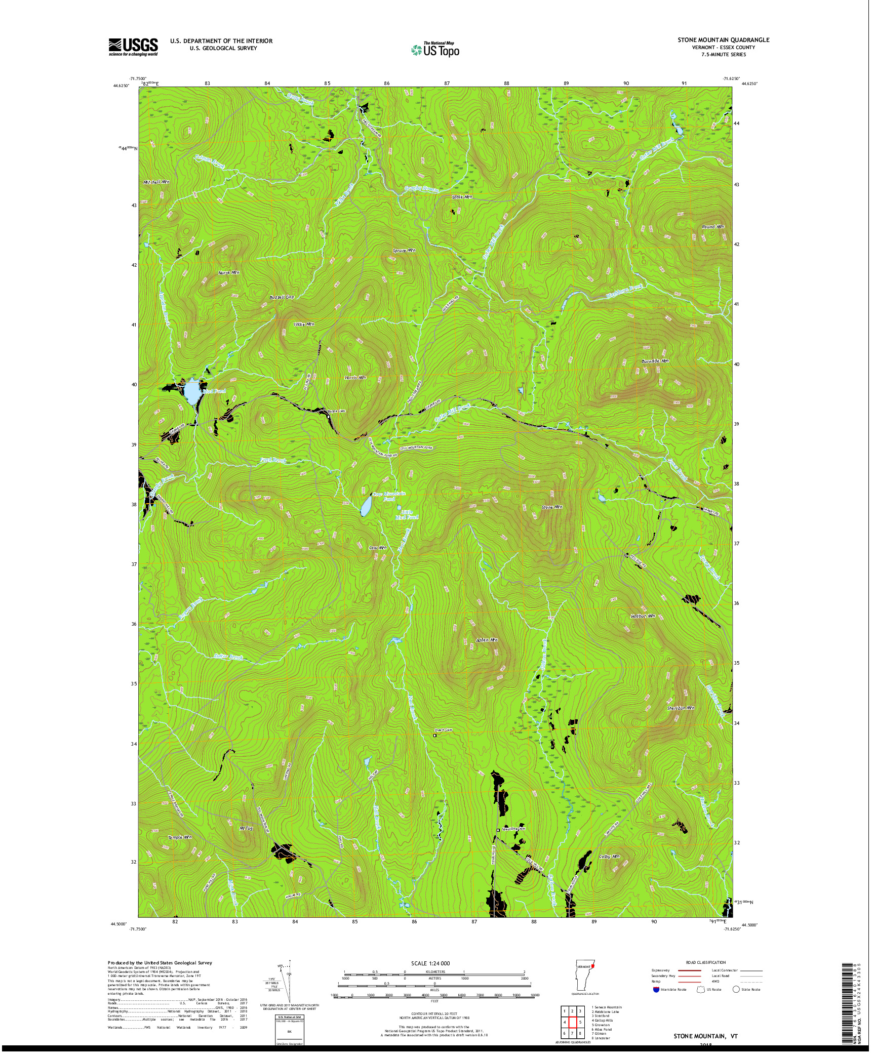 USGS US TOPO 7.5-MINUTE MAP FOR STONE MOUNTAIN, VT 2018