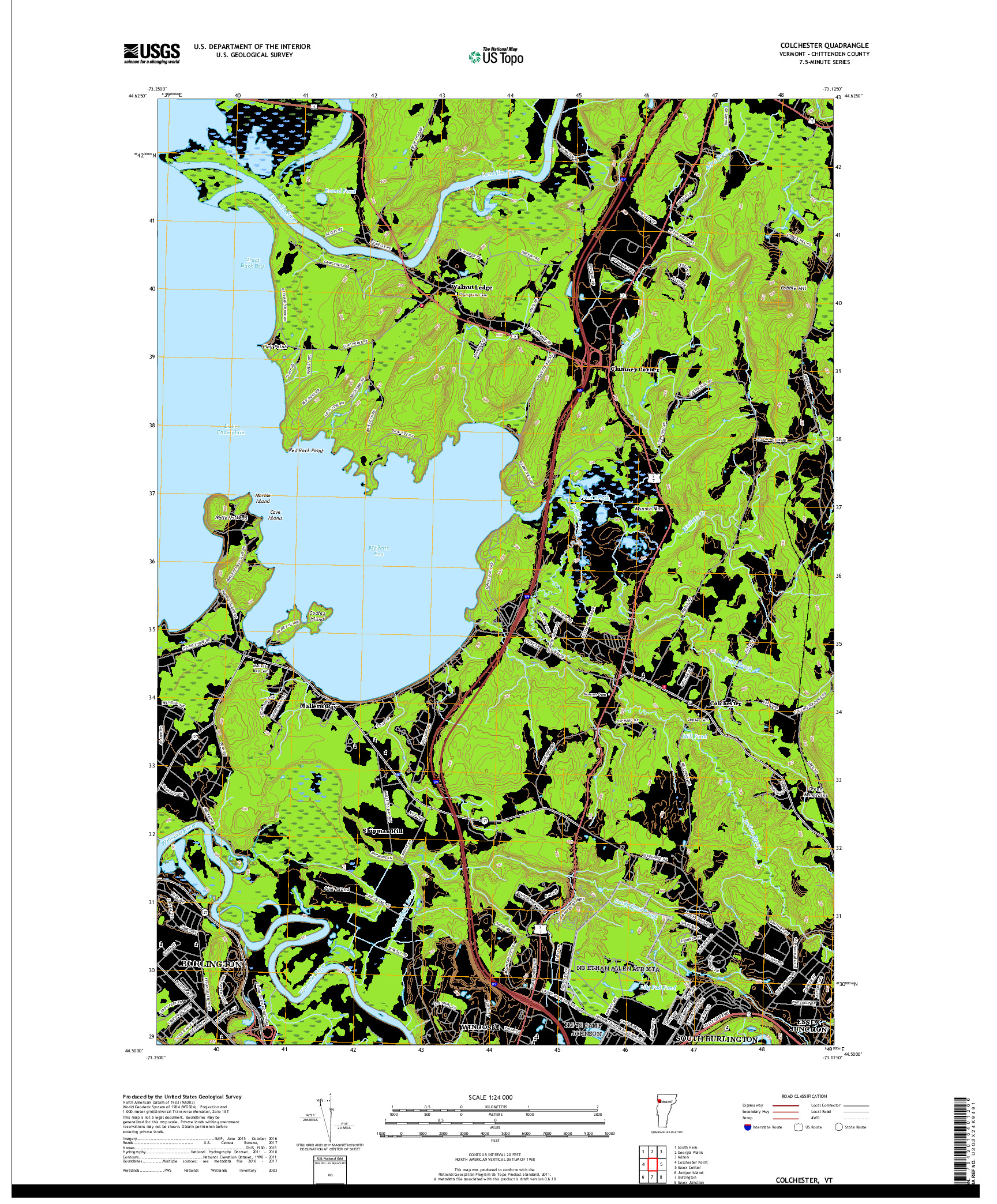 USGS US TOPO 7.5-MINUTE MAP FOR COLCHESTER, VT 2018