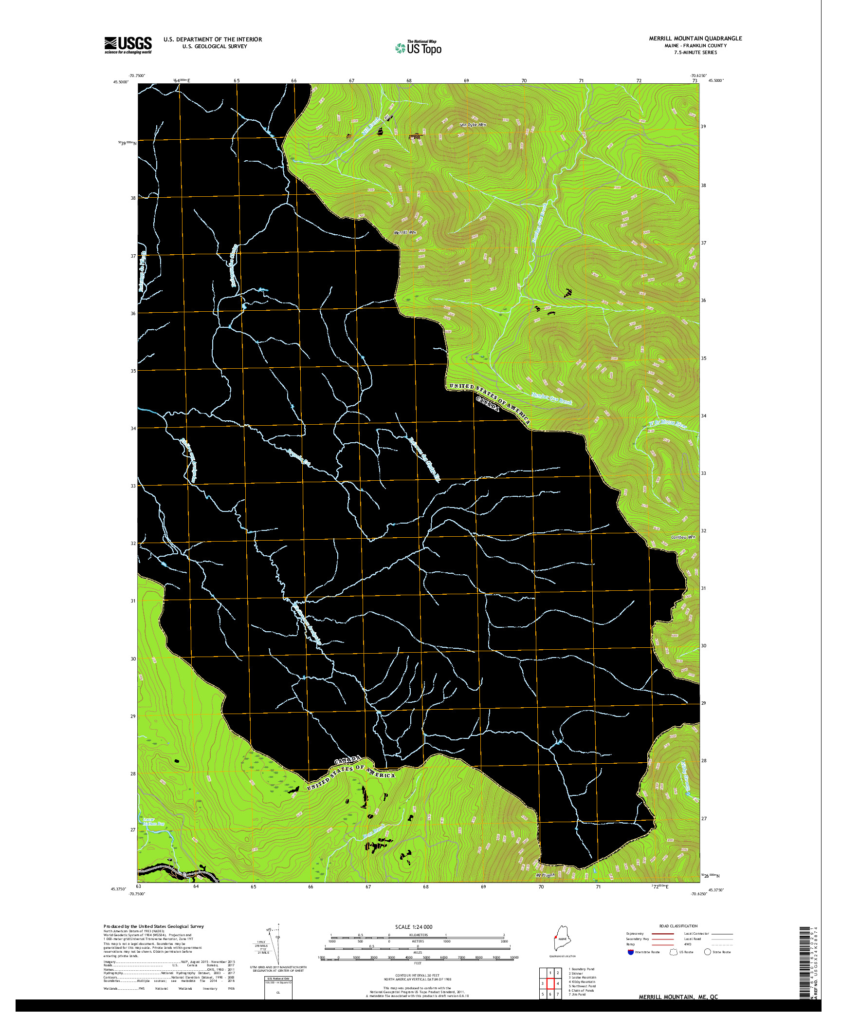 USGS US TOPO 7.5-MINUTE MAP FOR MERRILL MOUNTAIN, ME,QC 2018