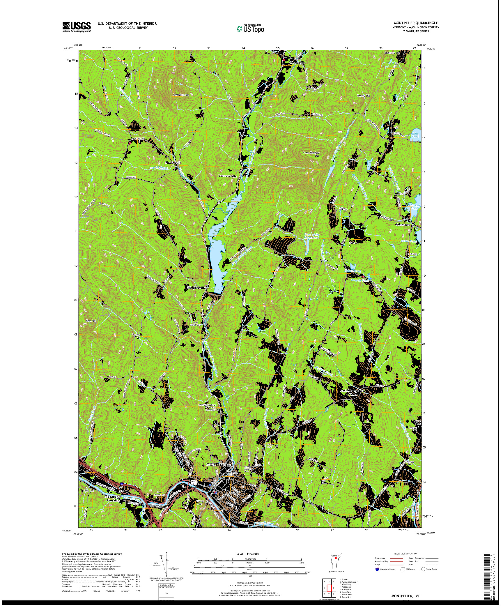 USGS US TOPO 7.5-MINUTE MAP FOR MONTPELIER, VT 2018