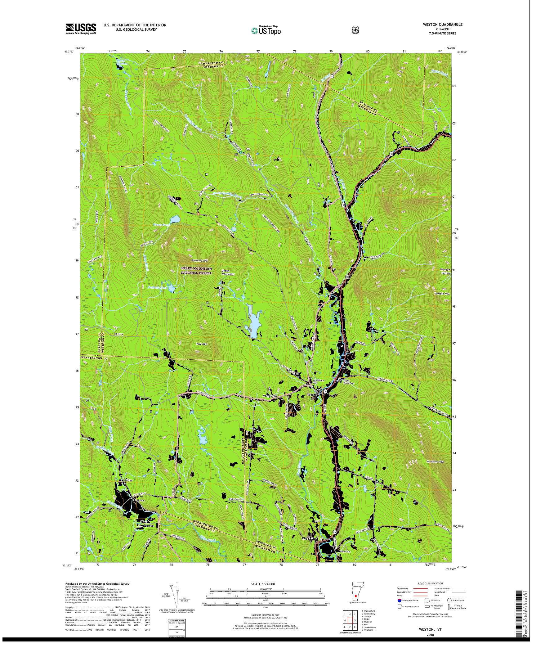 USGS US TOPO 7.5-MINUTE MAP FOR WESTON, VT 2018