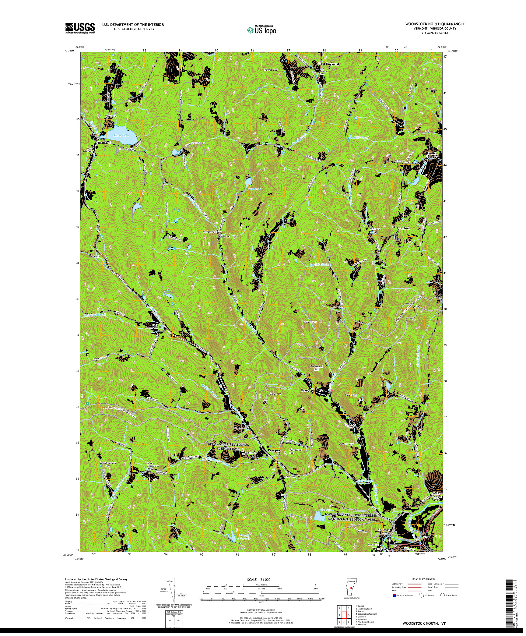 USGS US TOPO 7.5-MINUTE MAP FOR WOODSTOCK NORTH, VT 2018