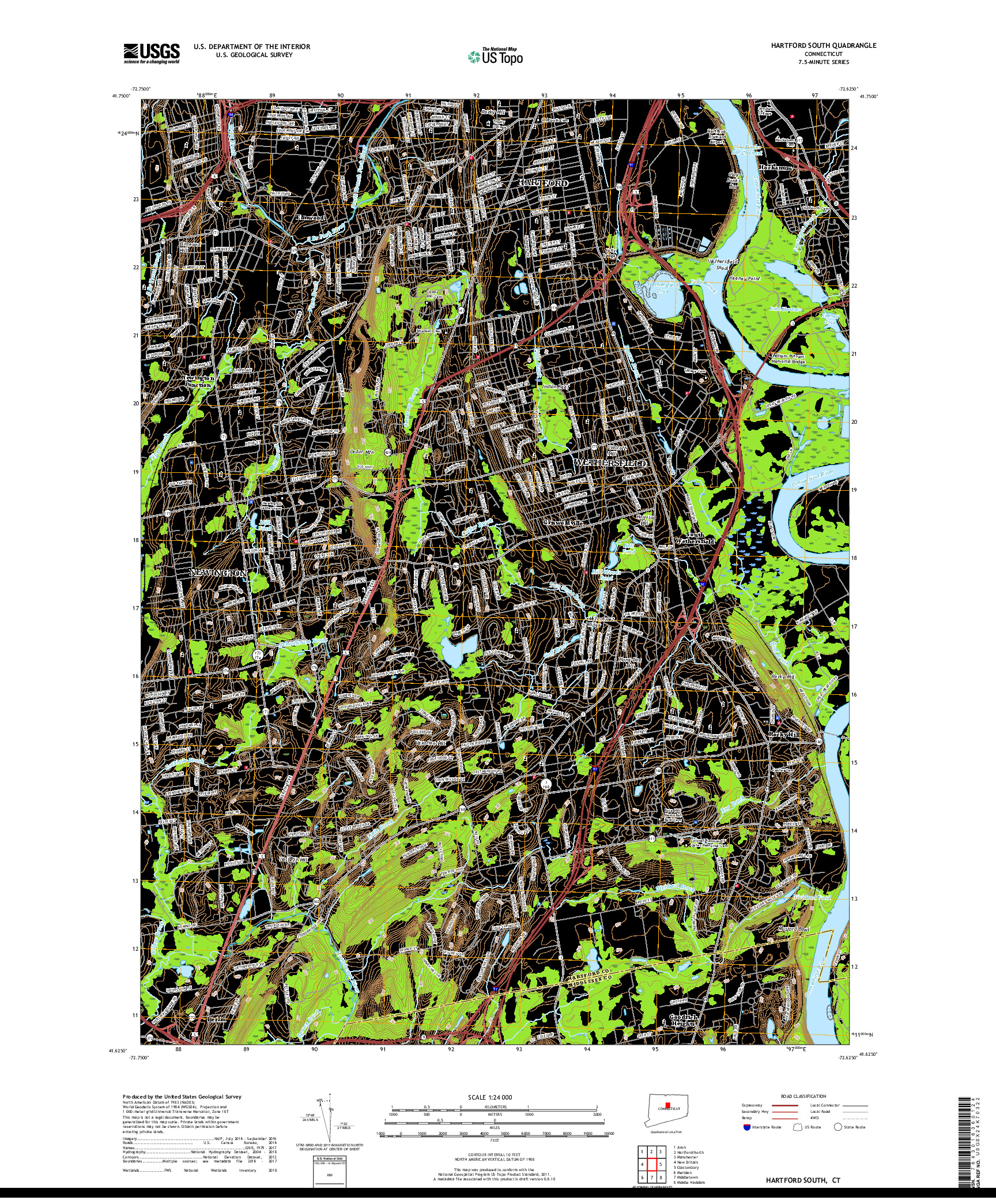 USGS US TOPO 7.5-MINUTE MAP FOR HARTFORD SOUTH, CT 2018