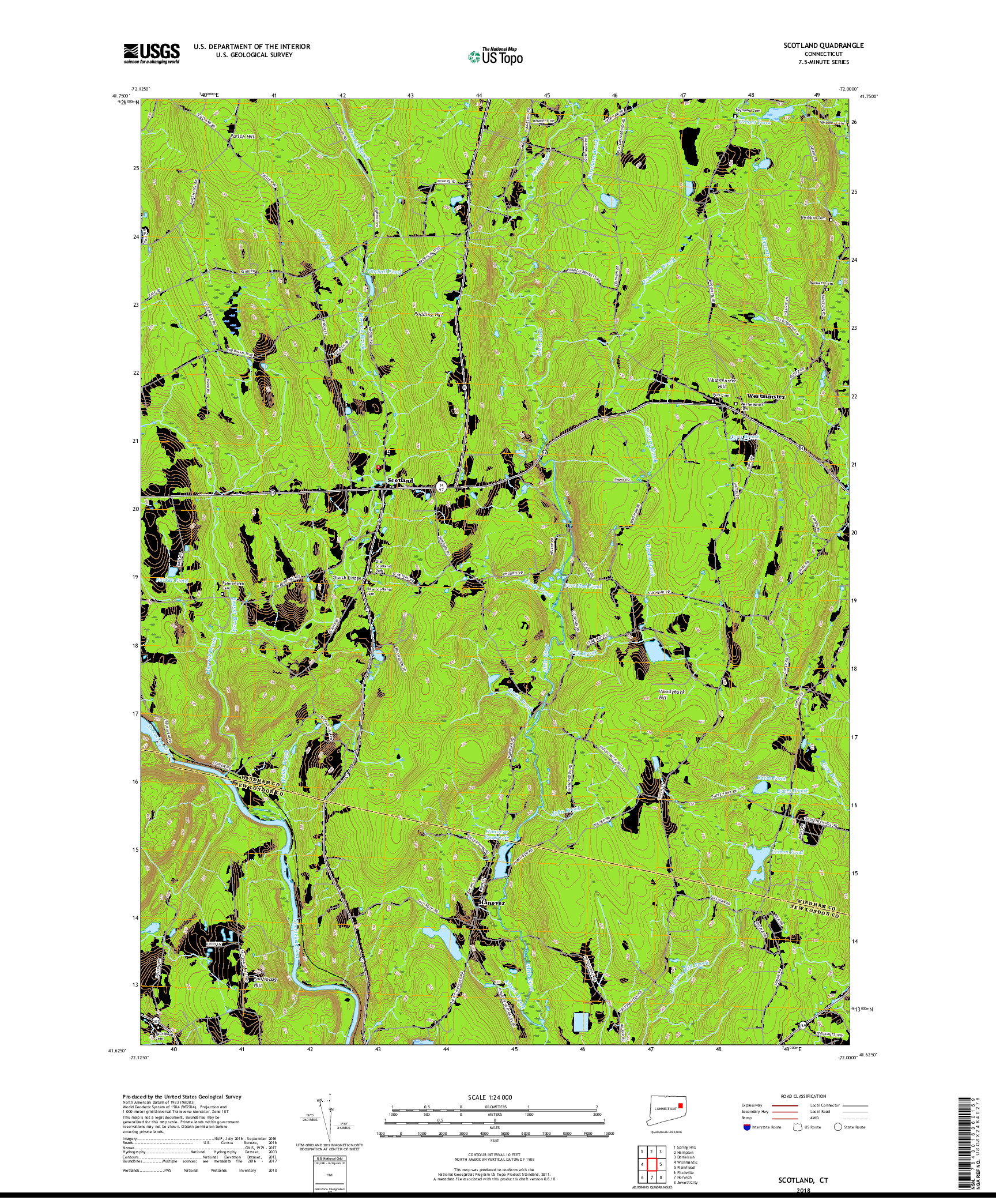 USGS US TOPO 7.5-MINUTE MAP FOR SCOTLAND, CT 2018